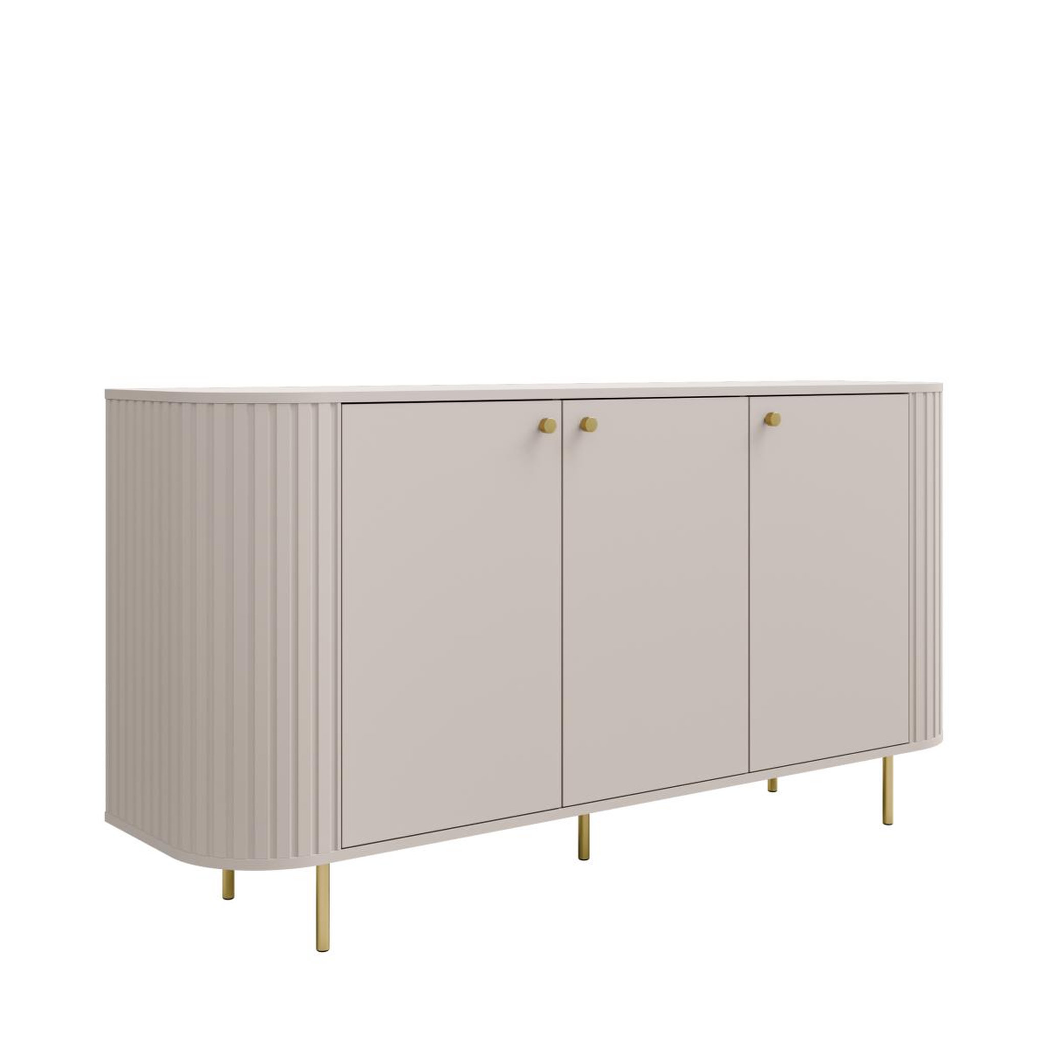 Voir la diapositive 6 : JLC KREATION Buffet bas design beige bord arrondi 3 portes165cm lilio