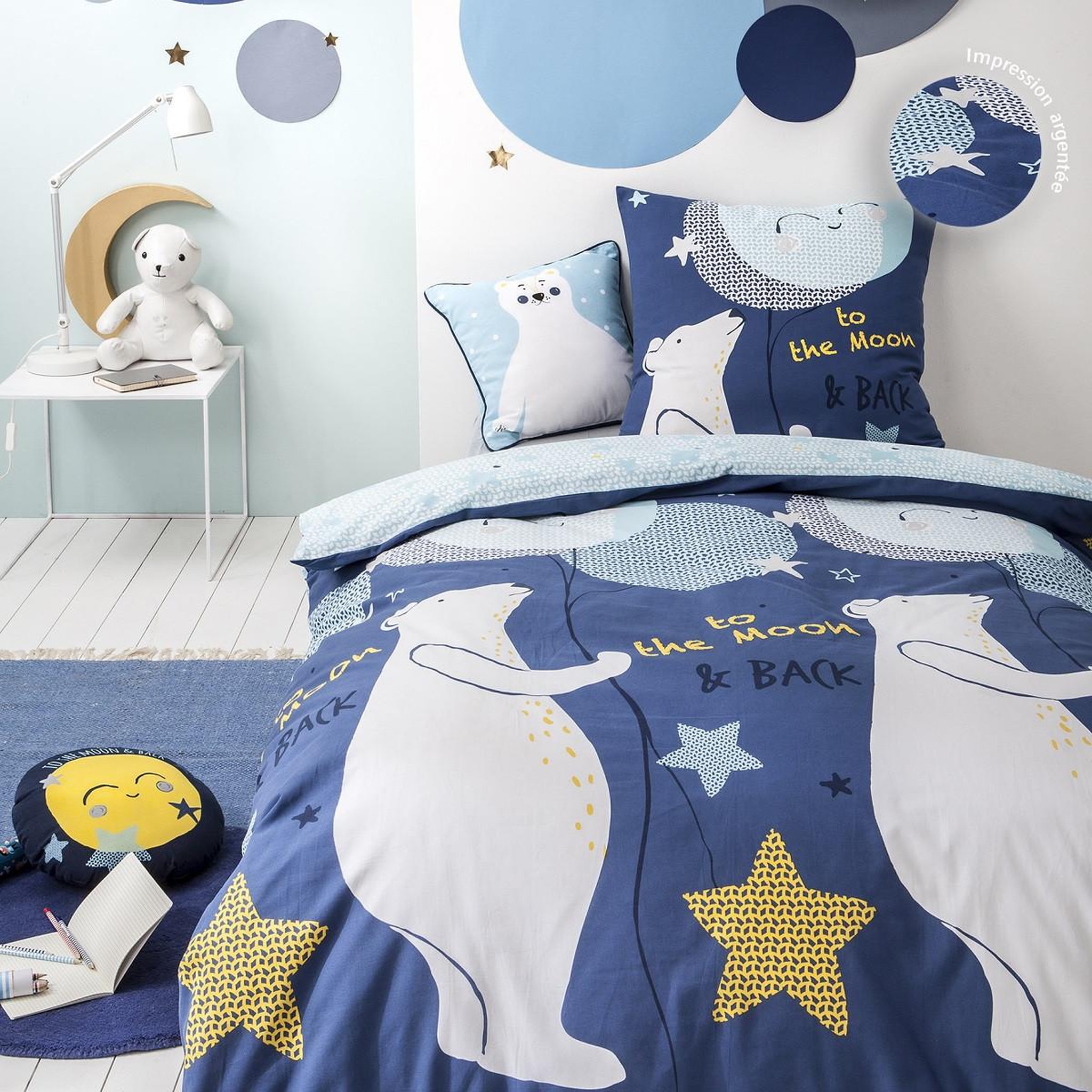 Voir la diapositive 4 : FUTURE HOME Coussin enfant imprimé en coton 40x40cm ours