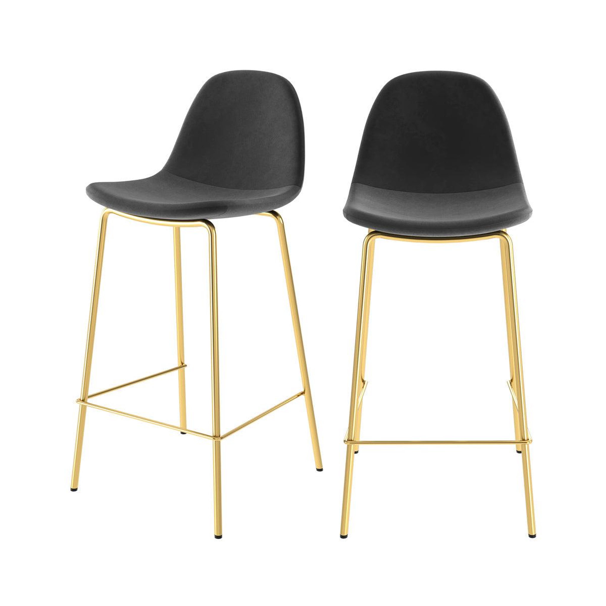 MAISON PAVANE Lot de 2 chaises pour îlot central 65 cm en velours noir et doré-henrik