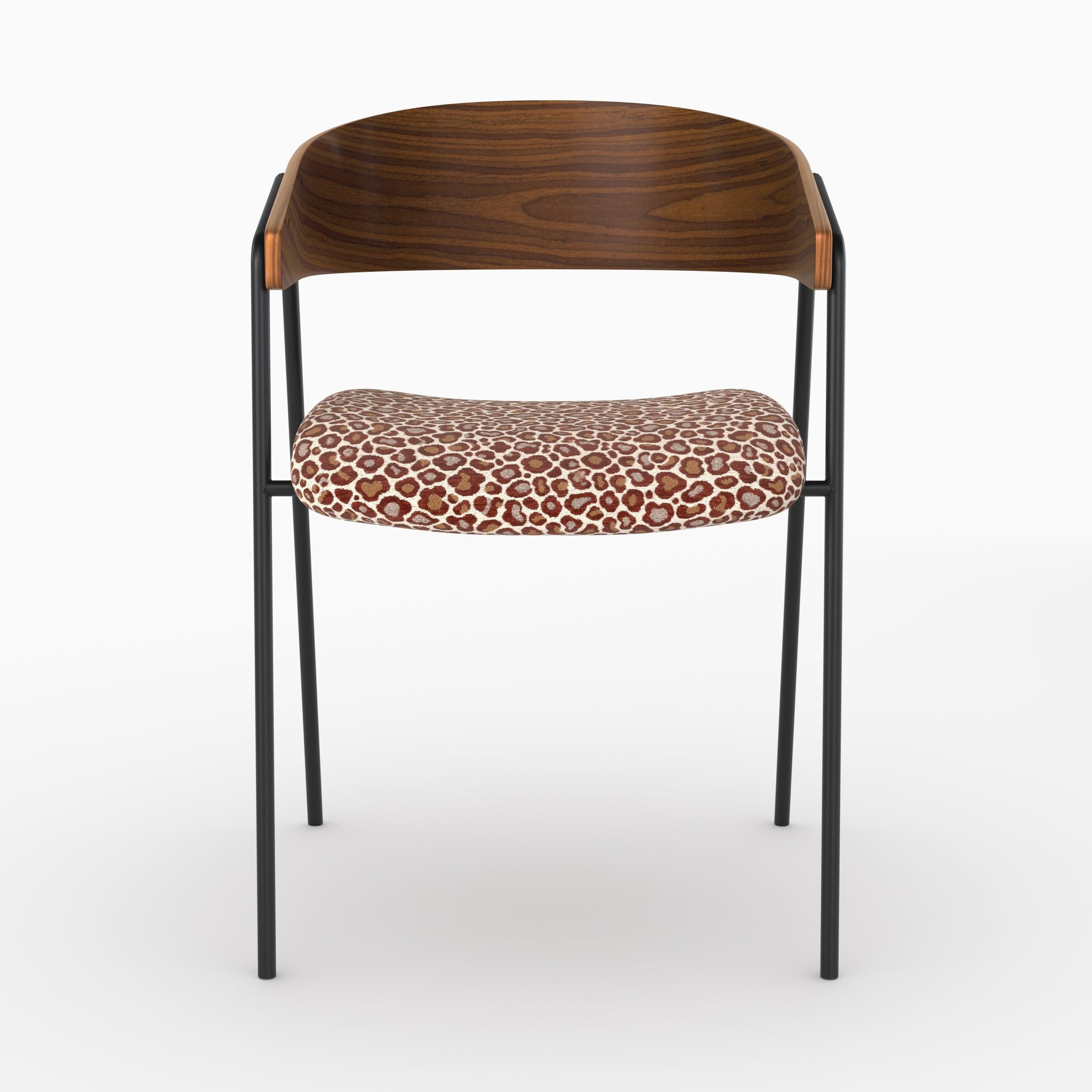 Voir la diapositive 5 : MAISON PAVANE Lot de 2 chaises en tissu léopard bordeaux et bois de noyer-Esmée