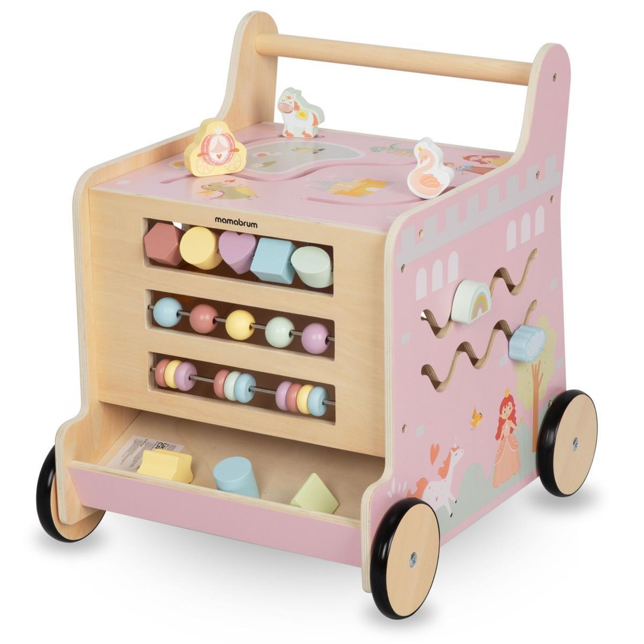 Voir la diapositive 2 : MAMABRUM Trotteur en Bois 2-en-1 Rose avec Cube Éducatif et Activités d'Éveils-