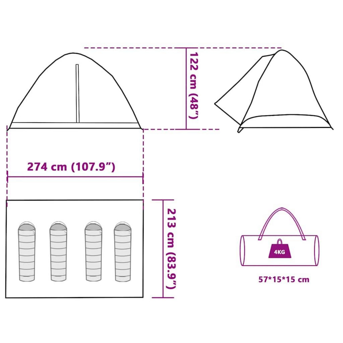 VIDAXL Tente de camping a dome 4 personnes gris et orange impermeable