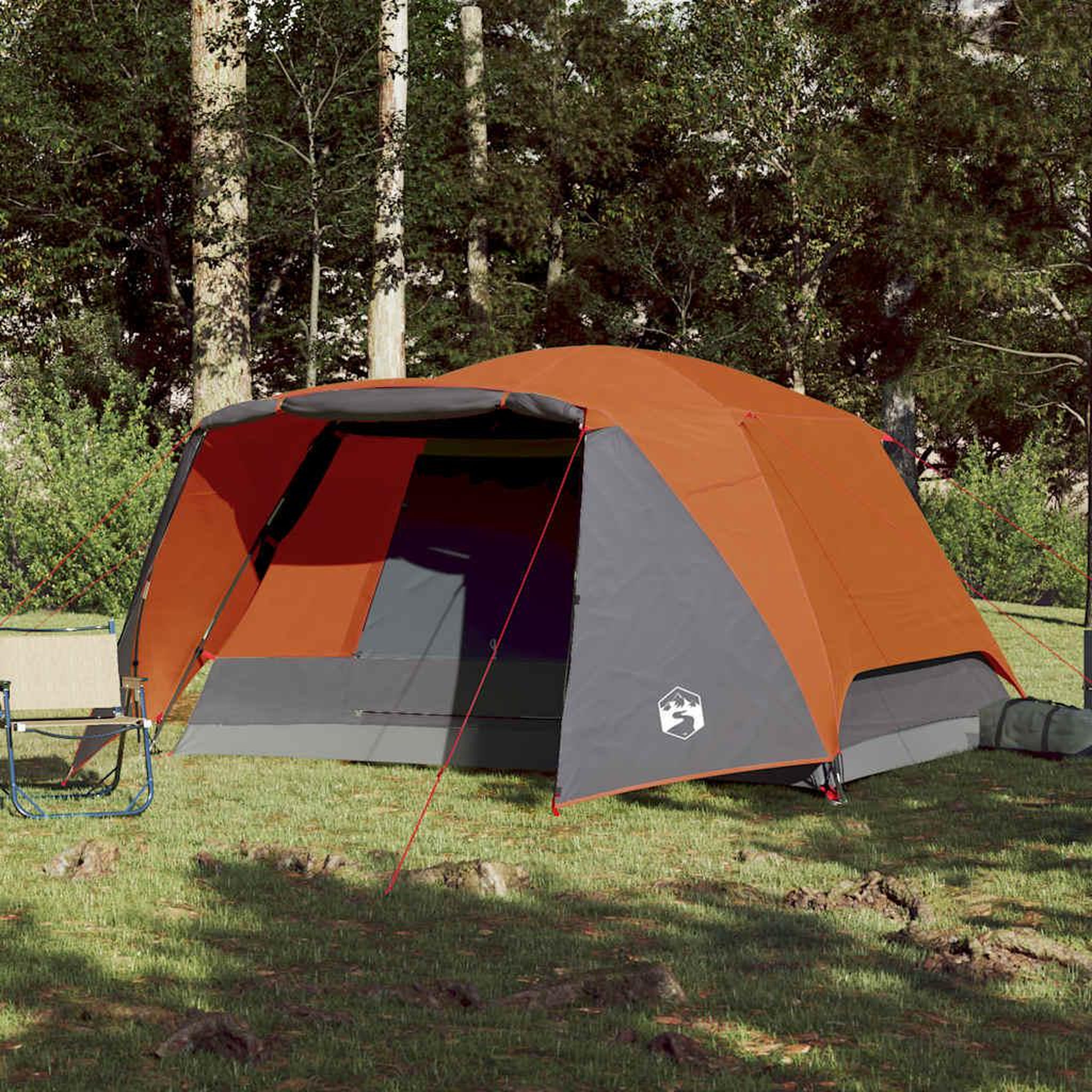 Voir la diapositive 3 : VIDAXL Tente familiale et porche 6 personnes gris orange impermeable