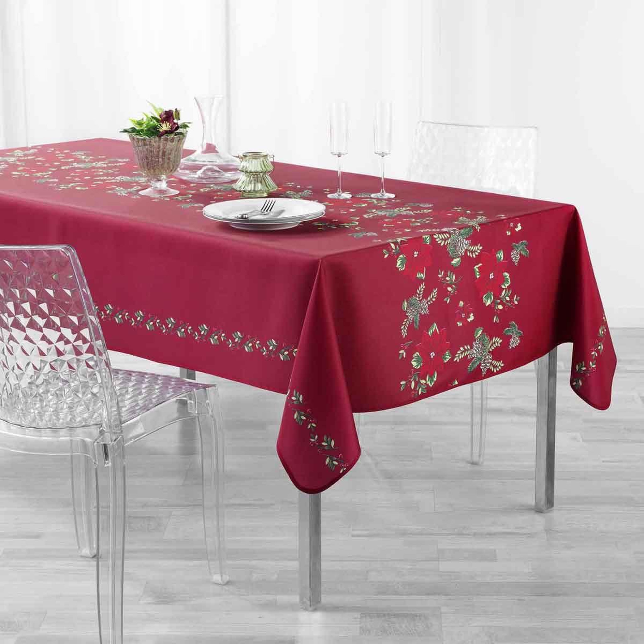 Voir la diapositive 5 : Douceur d'Intérieur Nappe imprimée  isadora  150x300cm rouge