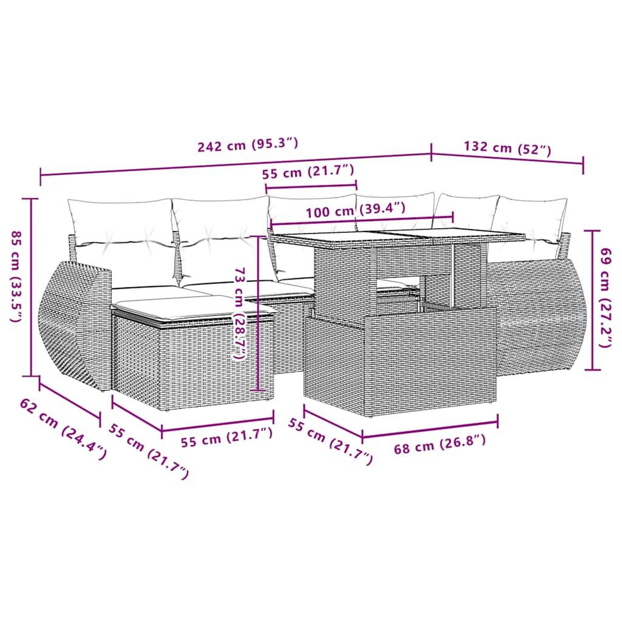 Voir la diapositive 6 : VIDAXL Salon de jardin avec coussins 7 pcs gris clair resine tressee