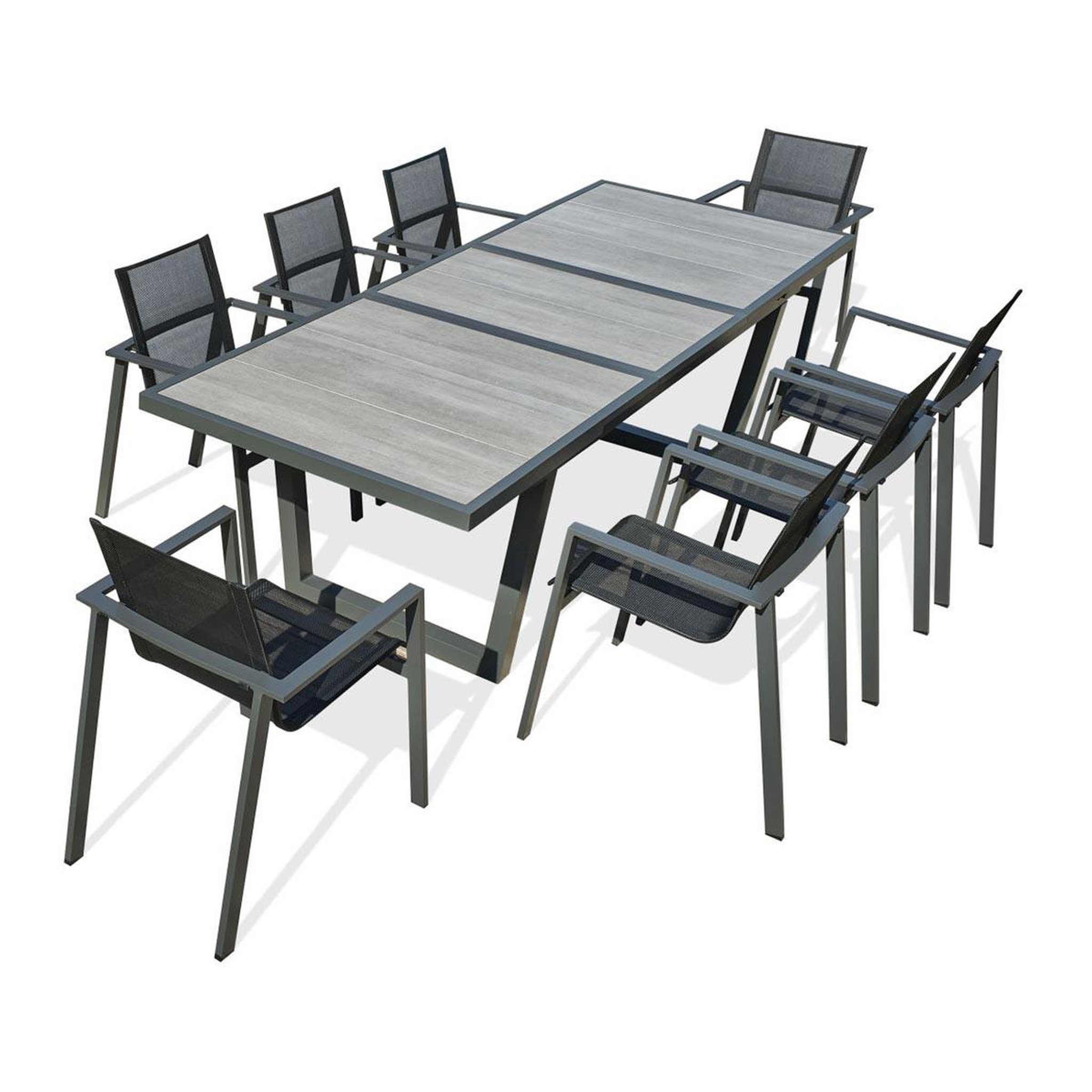 DCB GARDEN Ensemble Table de jardin Extensible en Céramique & 8 Fauteuils  Olhos  191-251cm Gris Anthracite