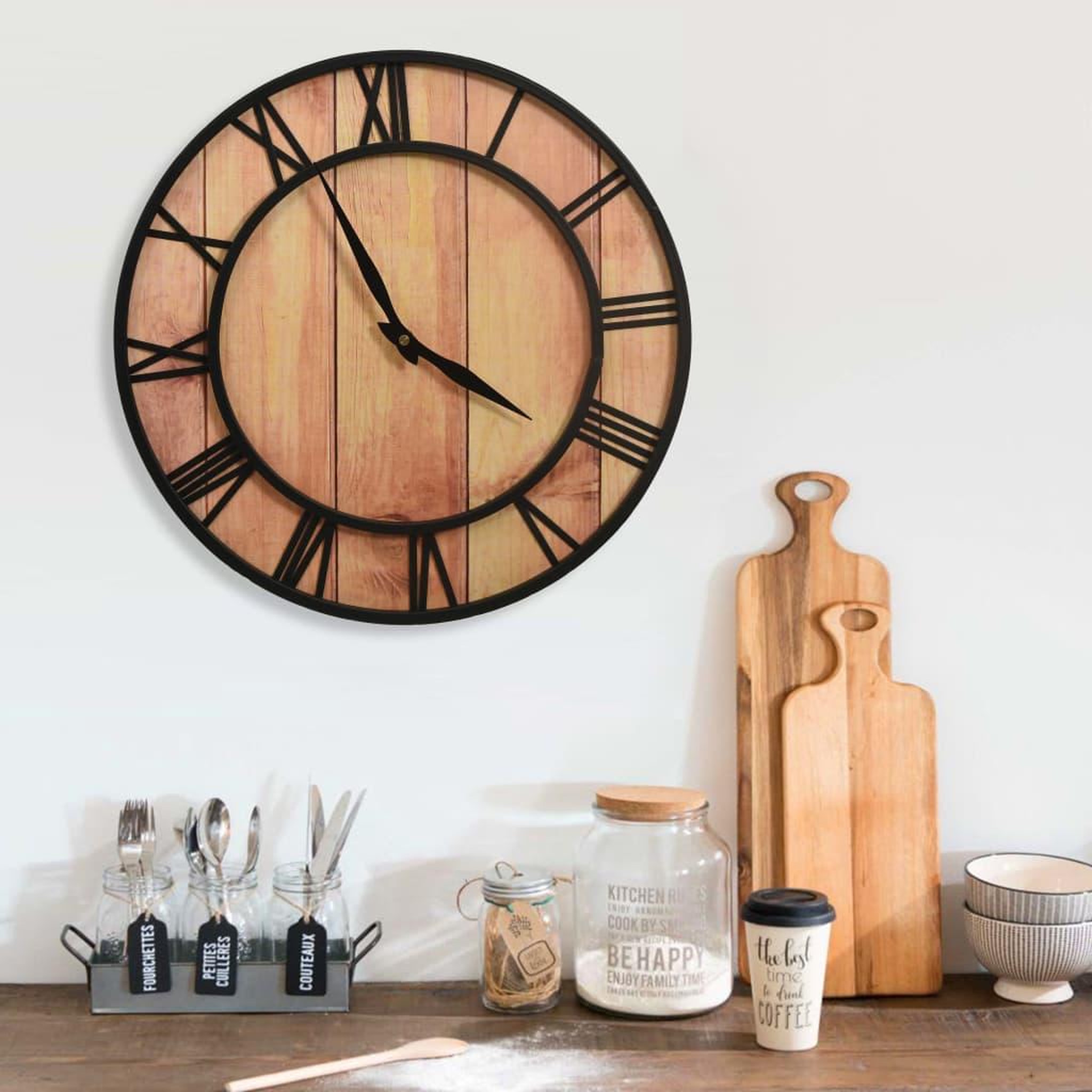 VIDAXL Horloge murale 39 cm Marron et noir MDF et fer