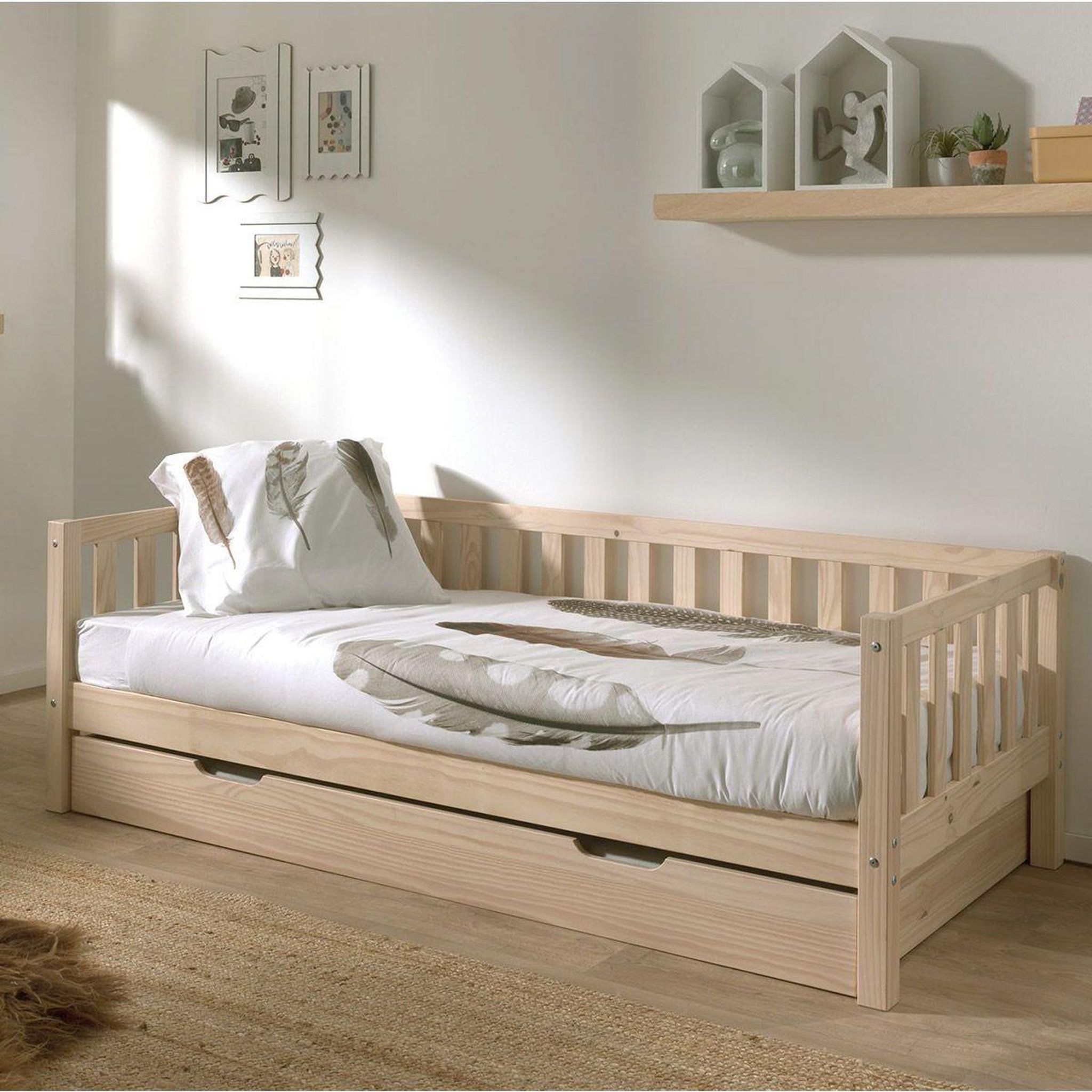 Paris Prix Pack - Lit Capitaine Enfant & Tiroir  Fritz  90x200cm Naturel