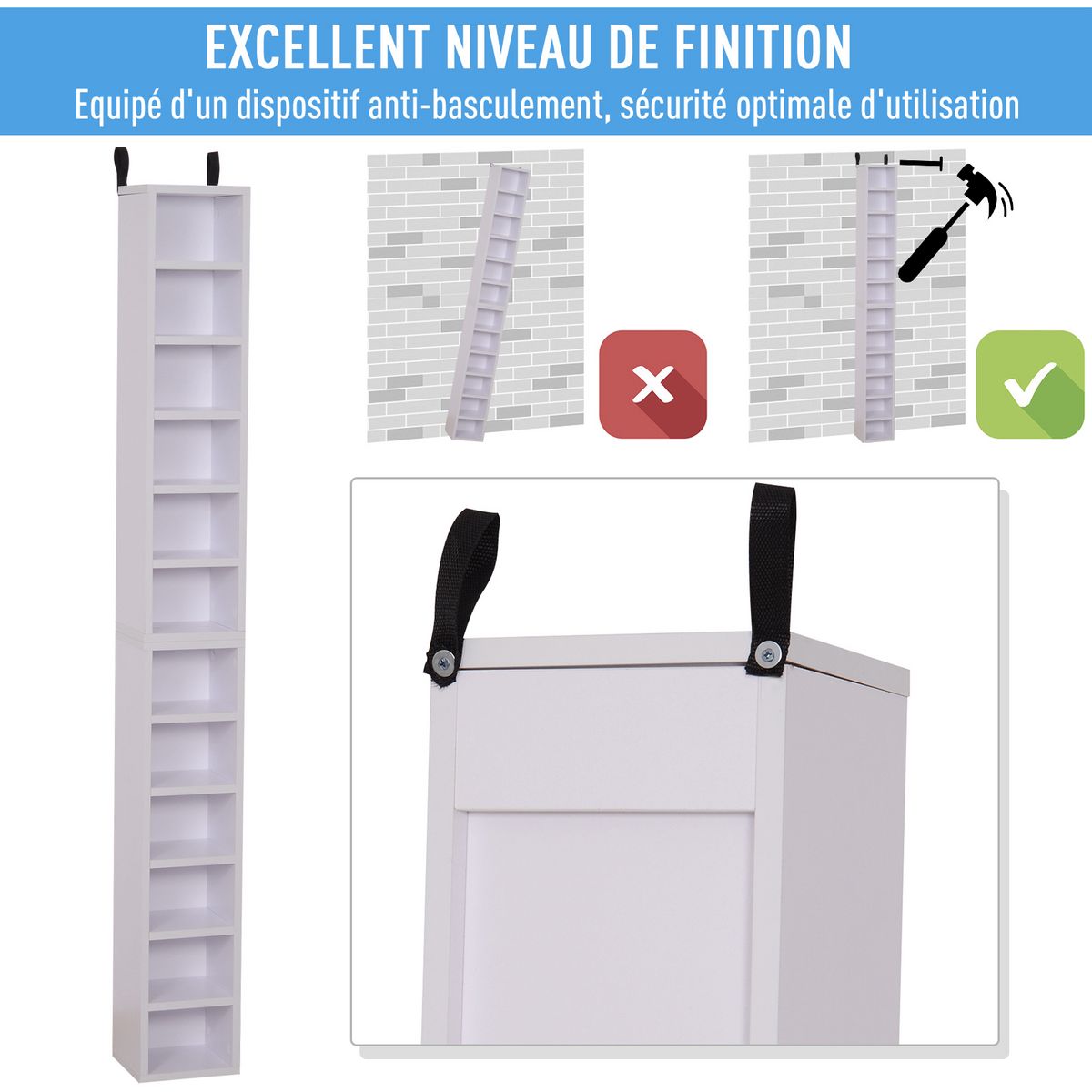 HOMCOM Lot de 2 étagères colonnes armoire de rangement CD-DVD 6 + 6 compartiments dim. 21L x 19l x 88H cm capacité max. 204 CD blanc