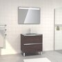  Pack Meuble de salle de bain 80x50 cm Graphite + vasque Argent + miroir a bande LED 80x60