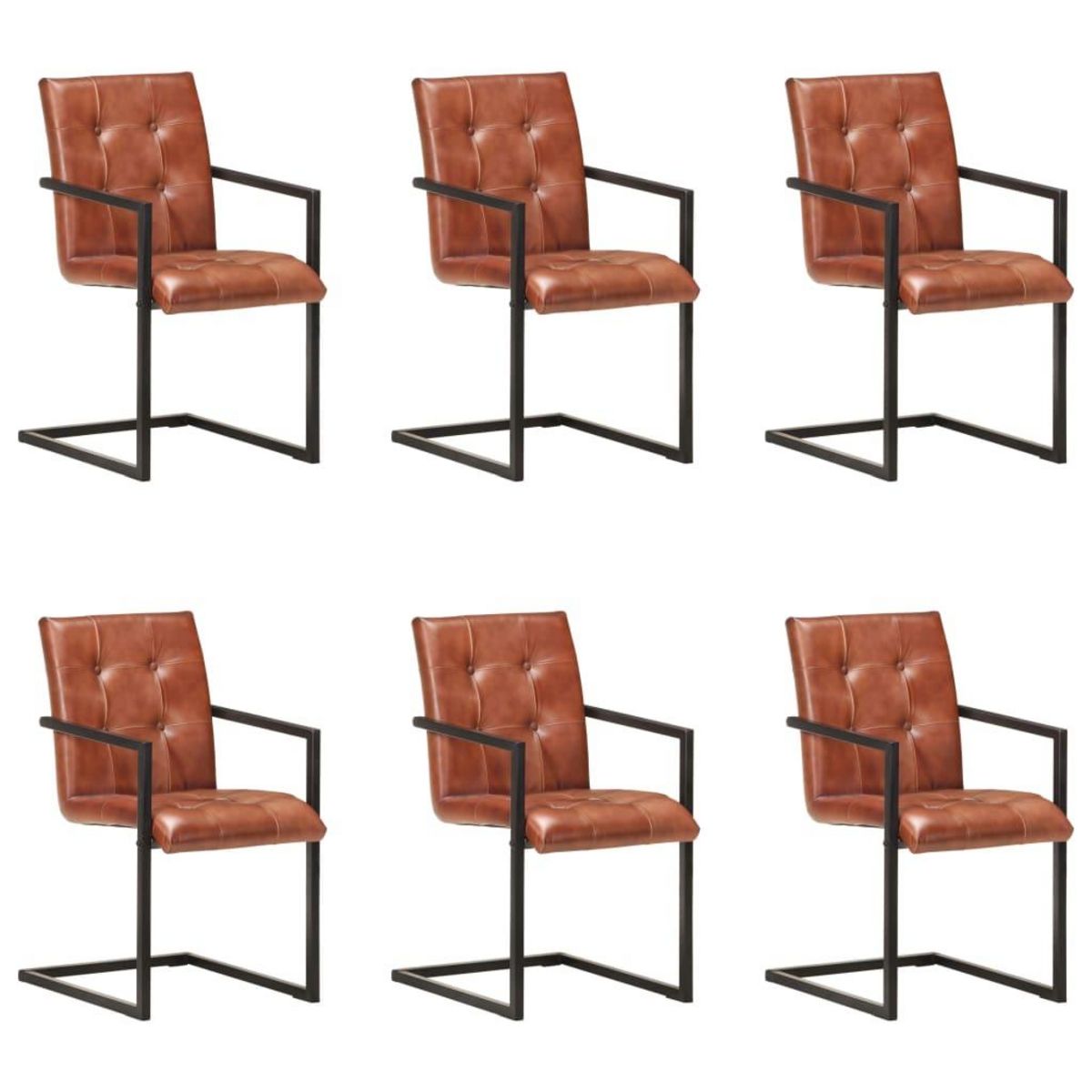 VIDAXL Chaises a manger cantilever lot de 6 marron cuir veritable