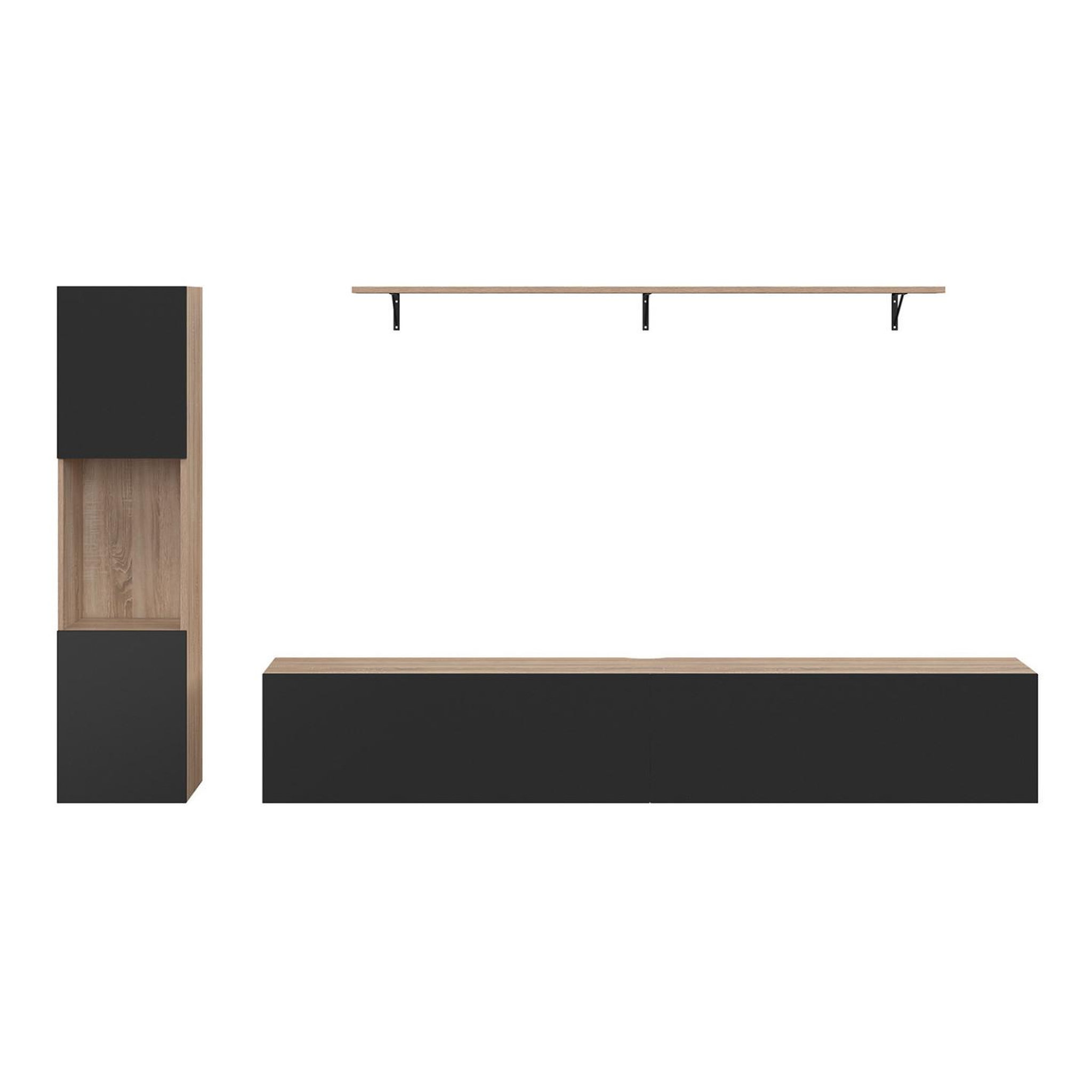 Voir la diapositive 3 : ID MARKET Ensemble meuble tv 180 cm avec colonne et étagère elio bois et noir