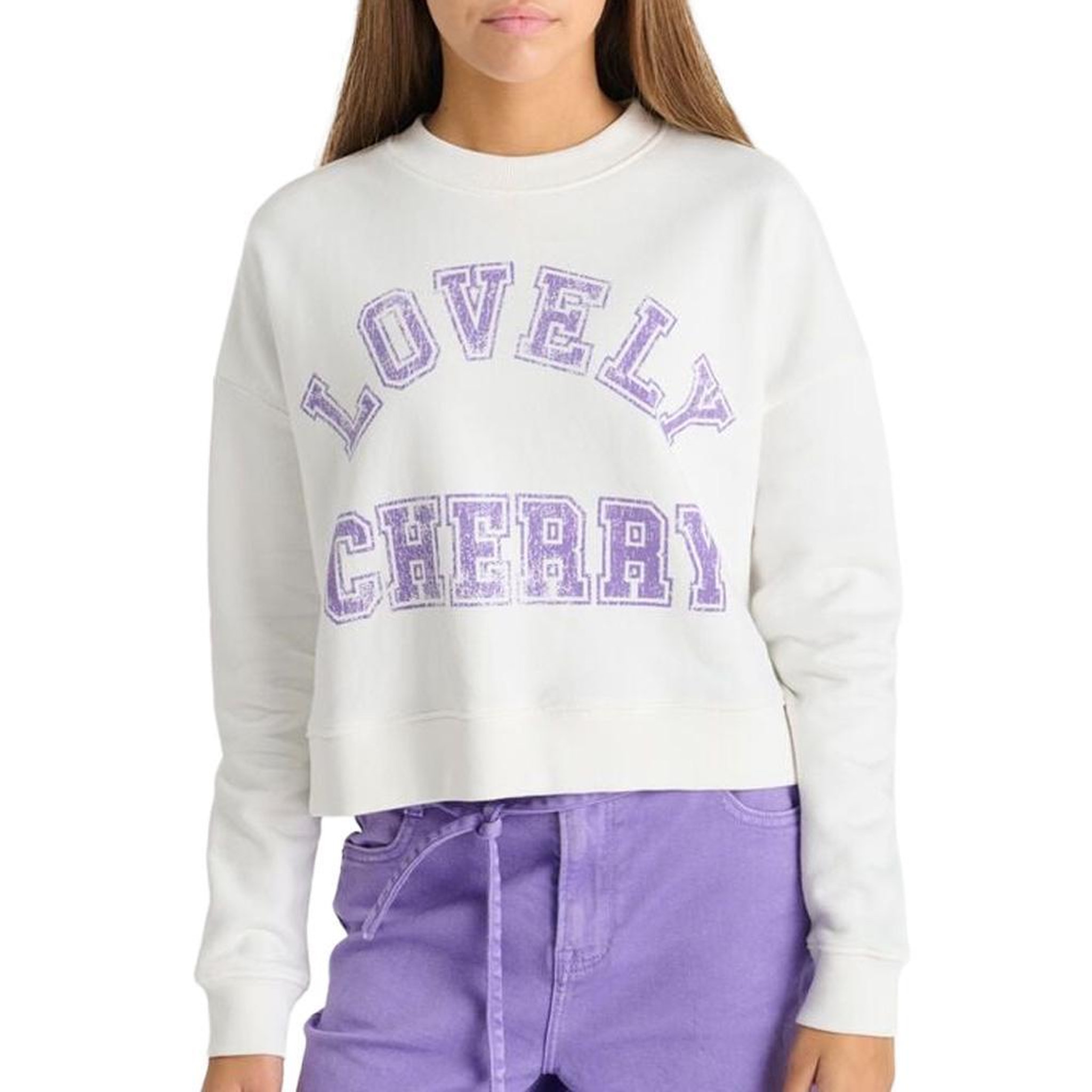 Le Temps Des Cerises Sweat Blanc/Violet Fille Le Temps Des Cerises Stephagi. Coloris disponibles : Blanc