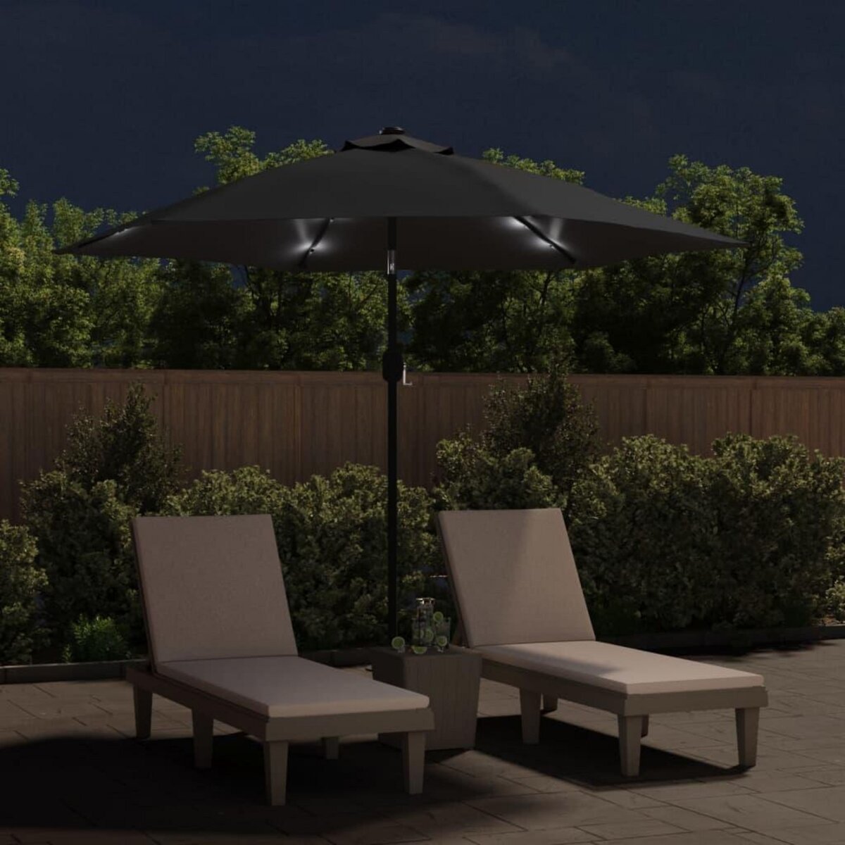 VIDAXL Parasol d'exterieur avec lumieres LED et mat en acier Noir