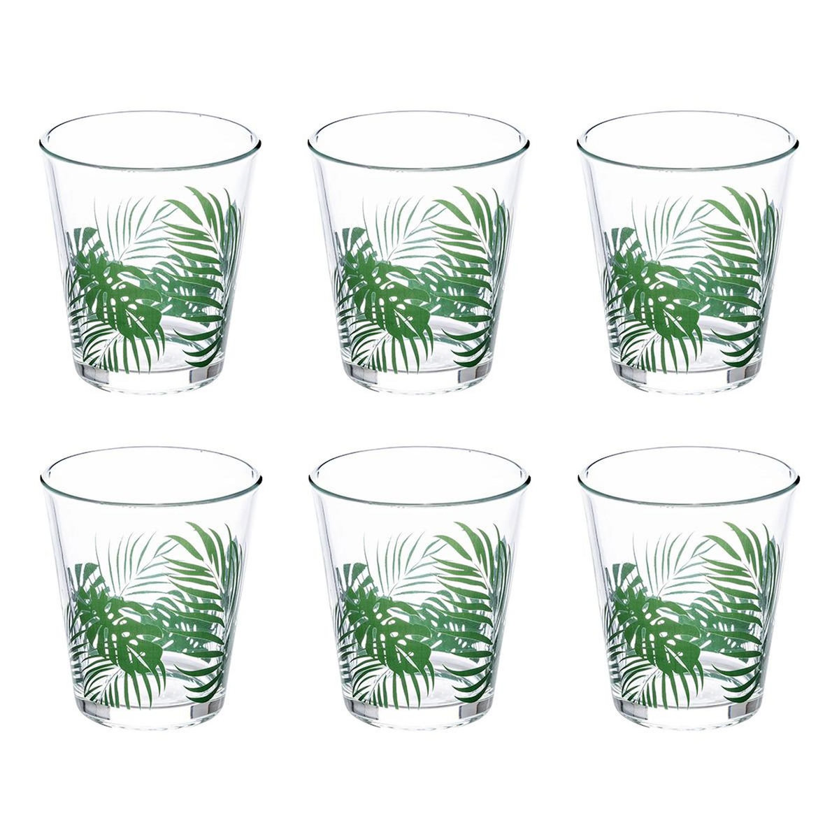 SECRET DE GOURMET Lot de 6 Gobelets en Verre  Palme  33cl Vert