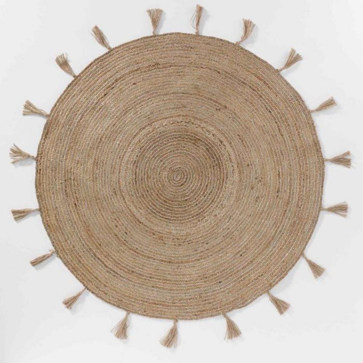 Paris Prix Tapis à Pompons en Jute  Sanda  120cm Argent