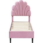 Habitat et Jardin Lit coquillage en velours  Manon  - 90 x 190 cm - Rose