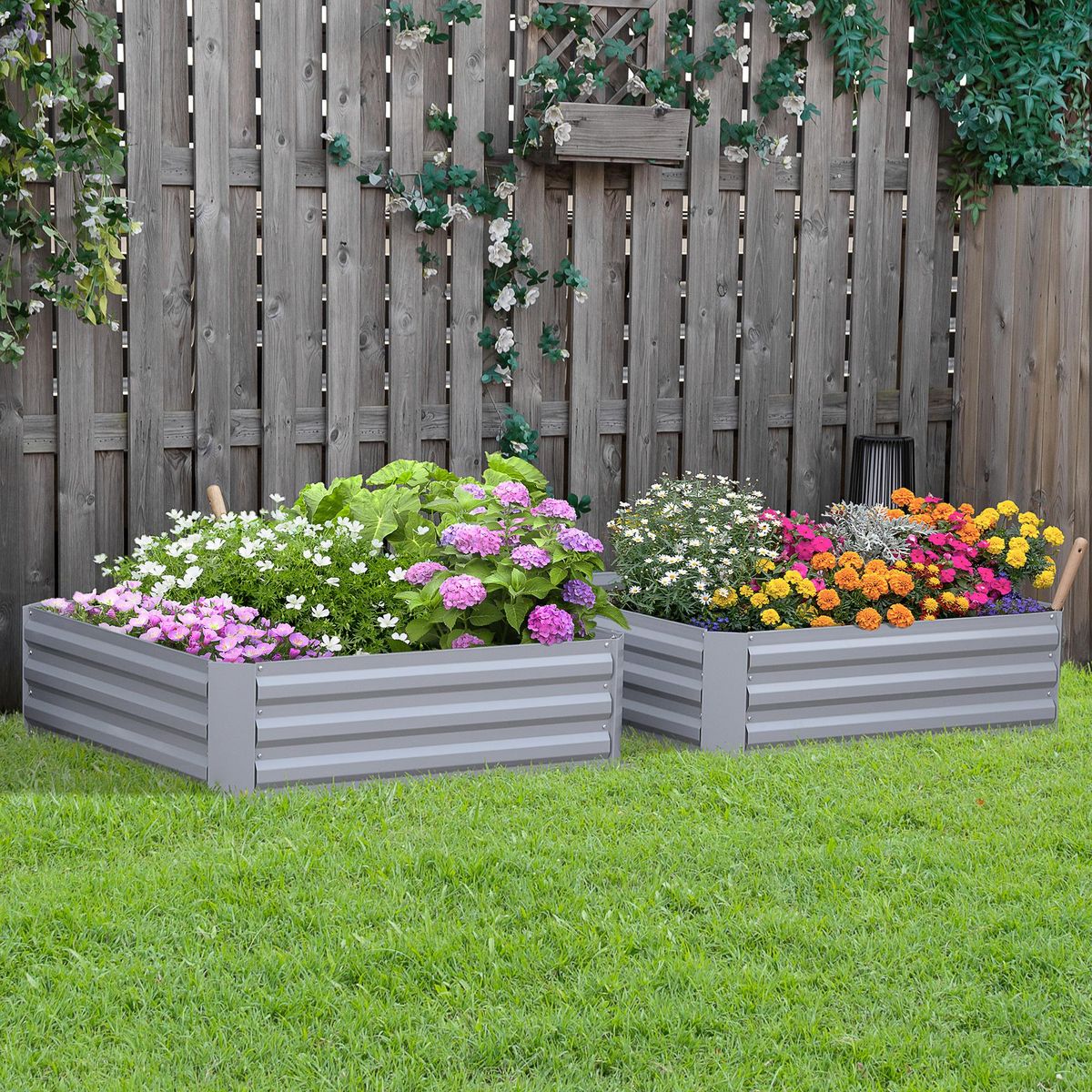 OUTSUNNY Lot de 2 carrés potager de jardin dim. 100L x 100l x 30H cm tôle d'acier ondulée gris