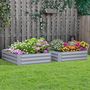 Voir la diapositive 2 : OUTSUNNY Lot de 2 carrés potager de jardin dim. 100L x 100l x 30H cm tôle d'acier ondulée gris