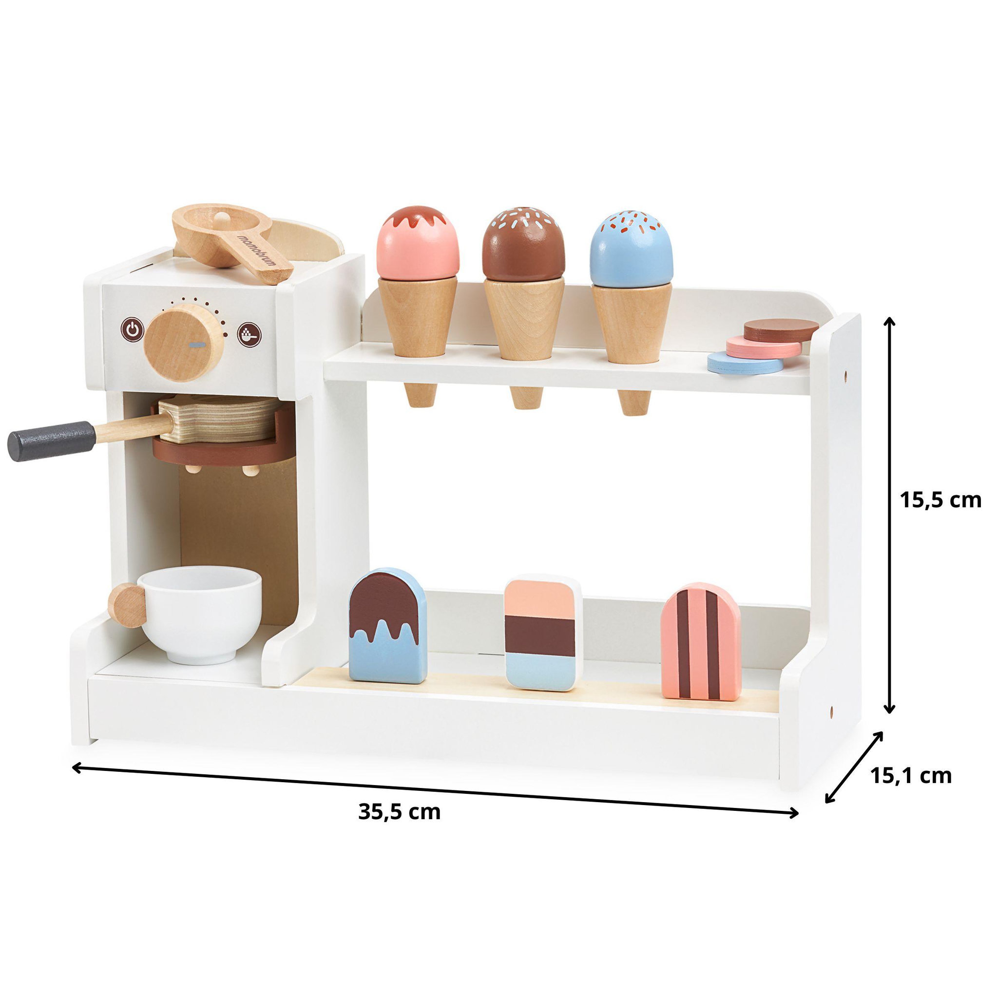 Voir la diapositive 3 : MAMABRUM Marchande Enfant en Bois Glacier et Machine à Café avec Accessoires, dès 3 Ans