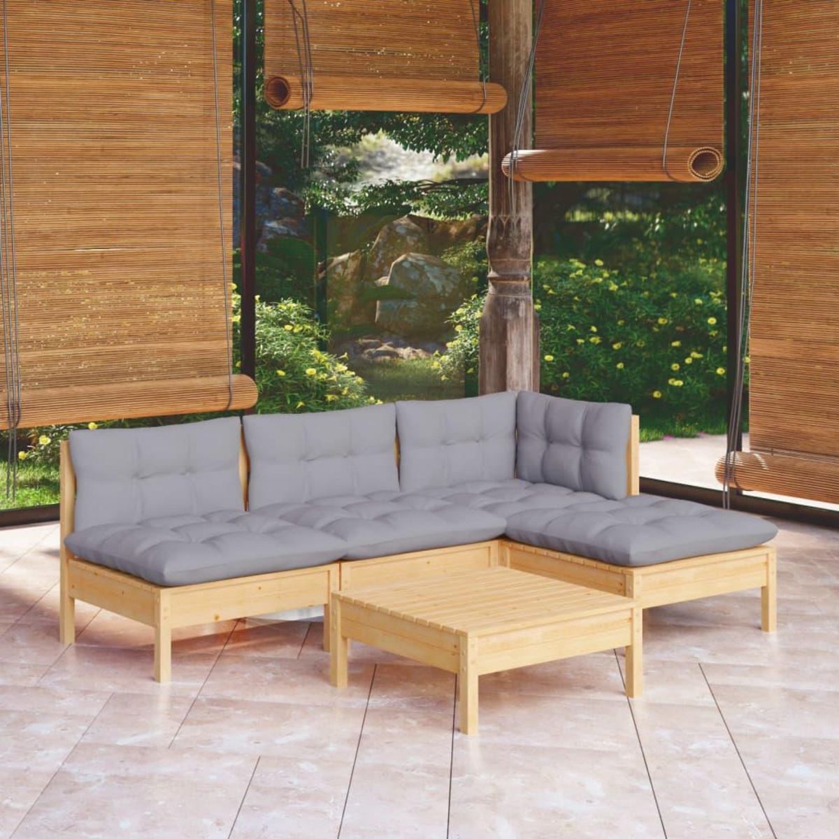 VIDAXL Salon de jardin 5 pcs avec coussins gris bois de pin