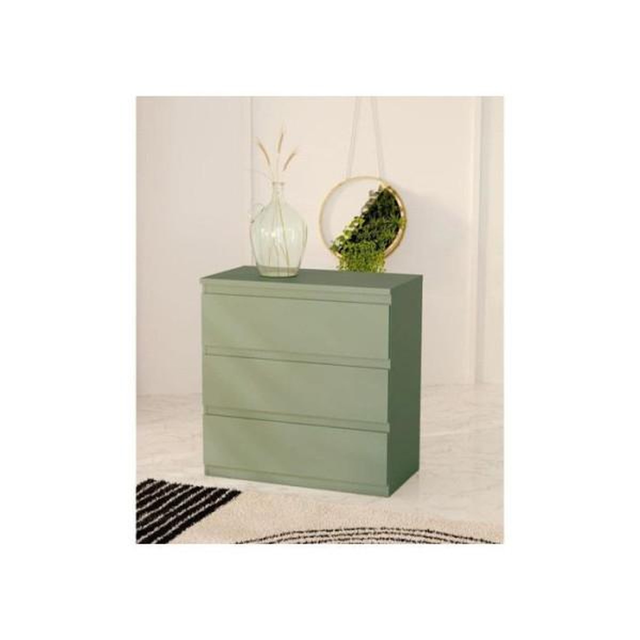 Voir la diapositive 2 : MARKET24 Commode - EDMORE - 3 tiroirs - Sauge - 77,2 x 42 x 79,8 cm