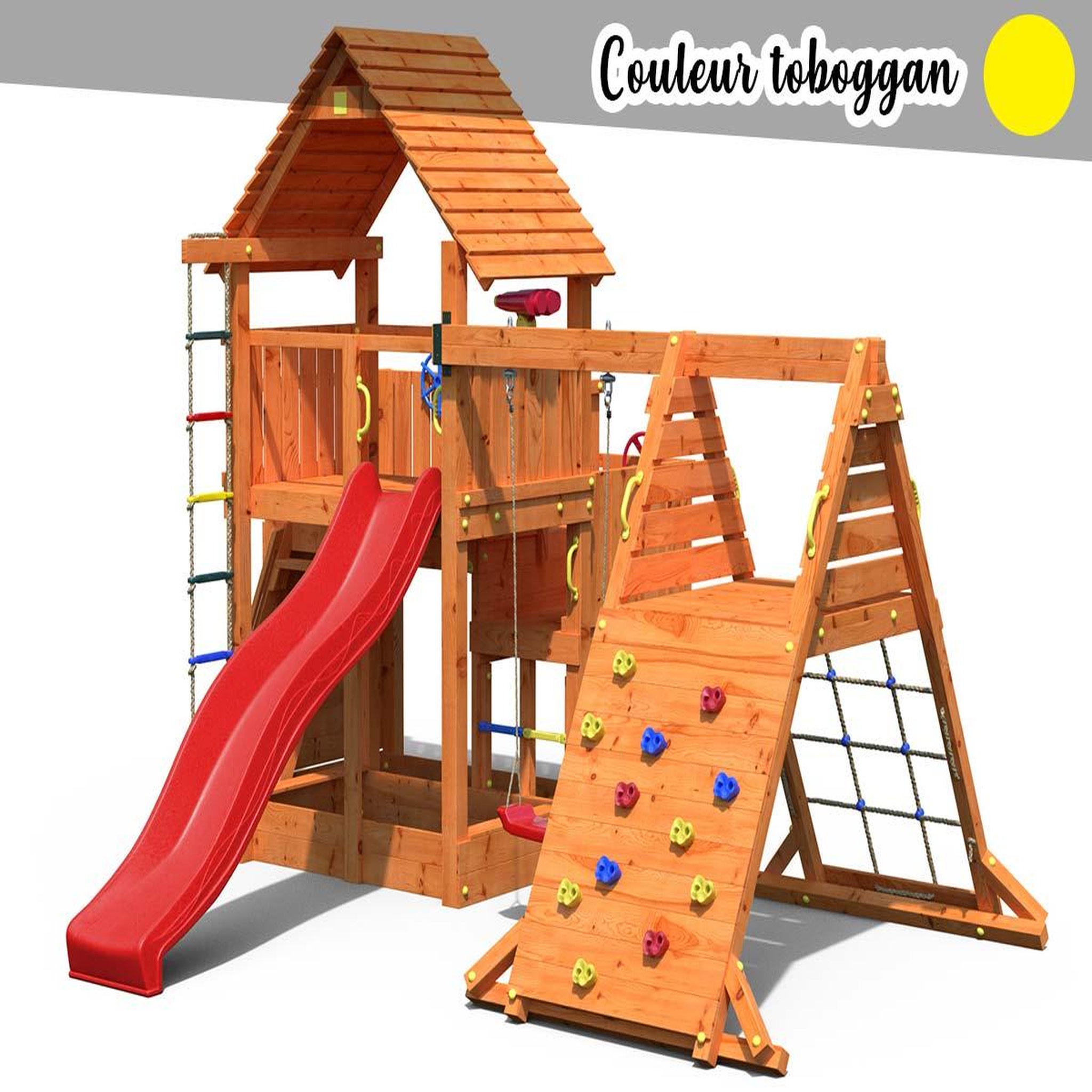 Voir la diapositive 1 : Fungoo Aire de jeux Big Leader Spider + Bac à sable + Corde + Toboggan Jaune - Fungoo