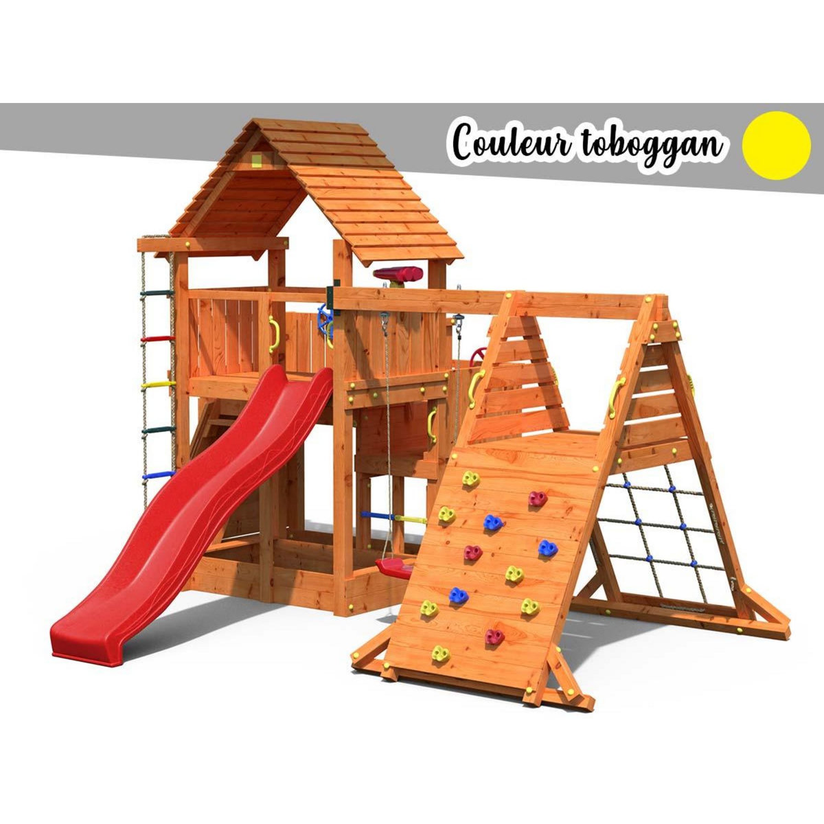 Fungoo Aire de jeux Big Leader Spider + Bac à sable + Corde + Toboggan Jaune - Fungoo