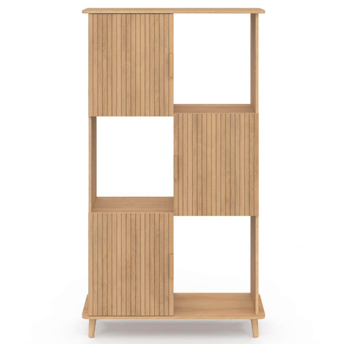 ID MARKET Etagère bibliothèque 6 cases JULIETTE lattes tasseau bois coloris chêne avec placard