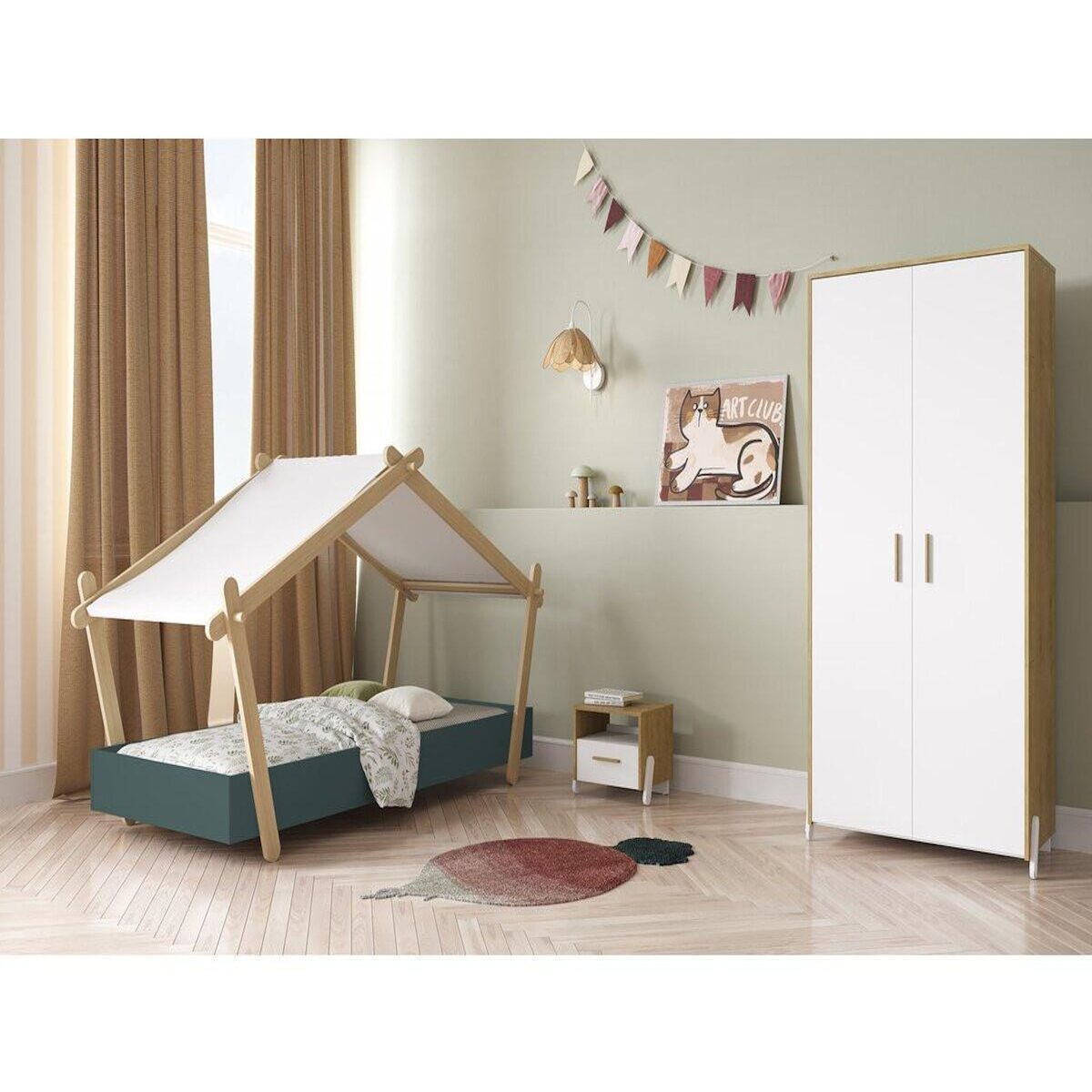 Habitat et Jardin Lit cabane surélevé enfant   Lodge   - 70 x 140 cm - Vert