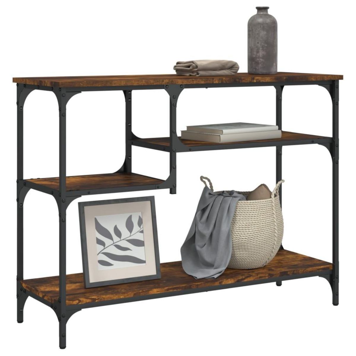 VIDAXL Table console avec etageres chene fume 100x35x75 cm