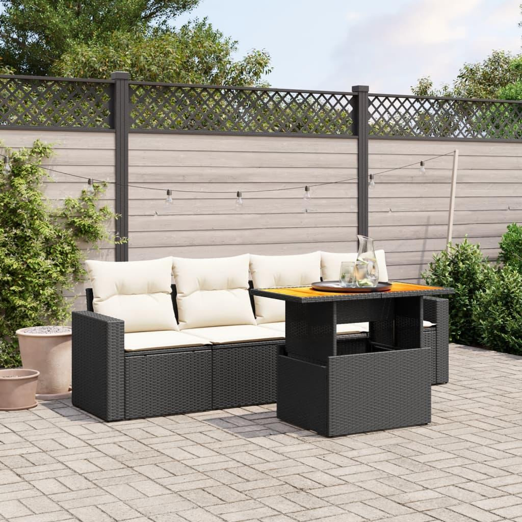 VIDAXL Salon de jardin 5 pcs avec coussins noir resine tressee