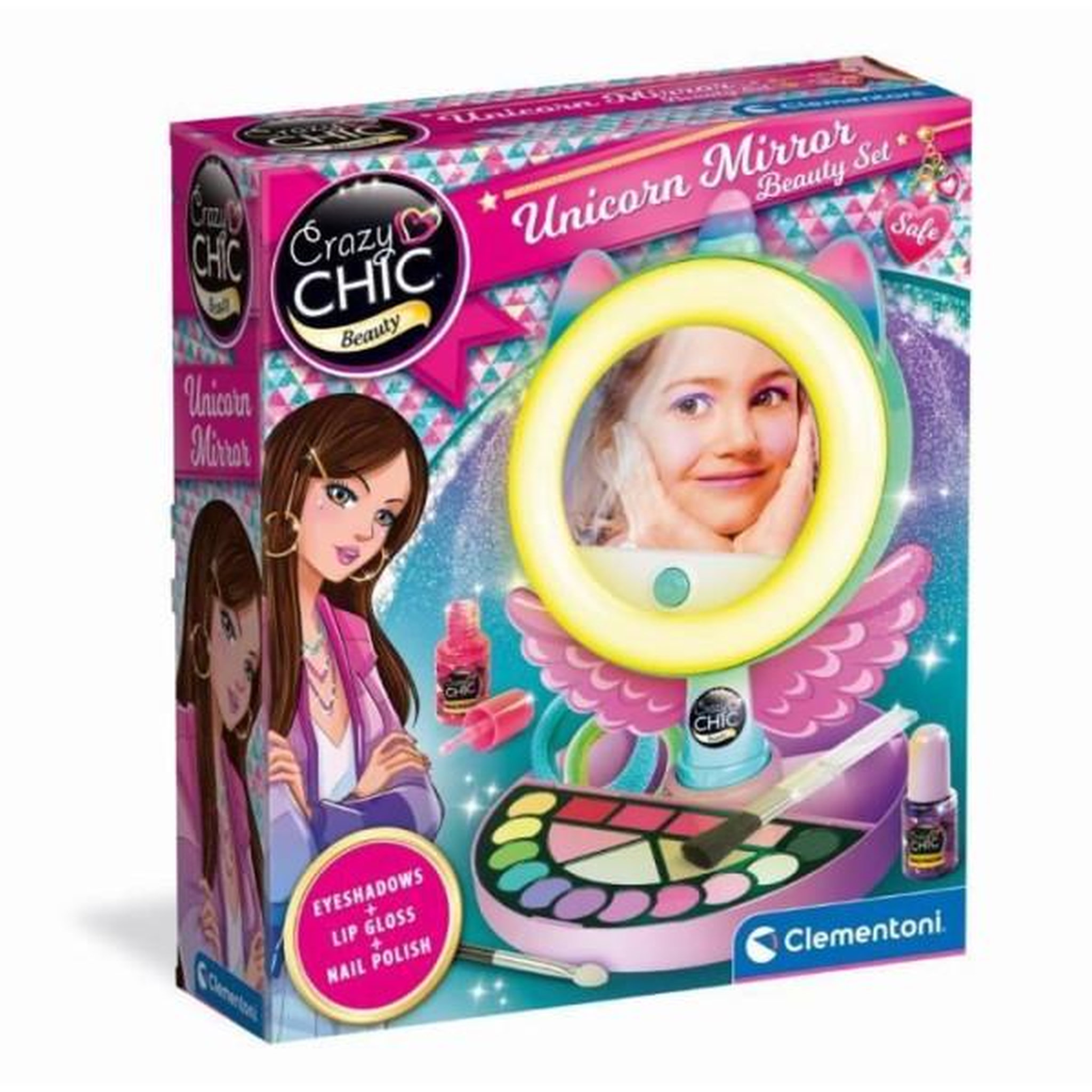 CLEMENTONI CLEMENTONI - Miroir de maquillage licorne - Anneau lumineux - Maquillage et accesoires cheveux et ongles - Des 7ans