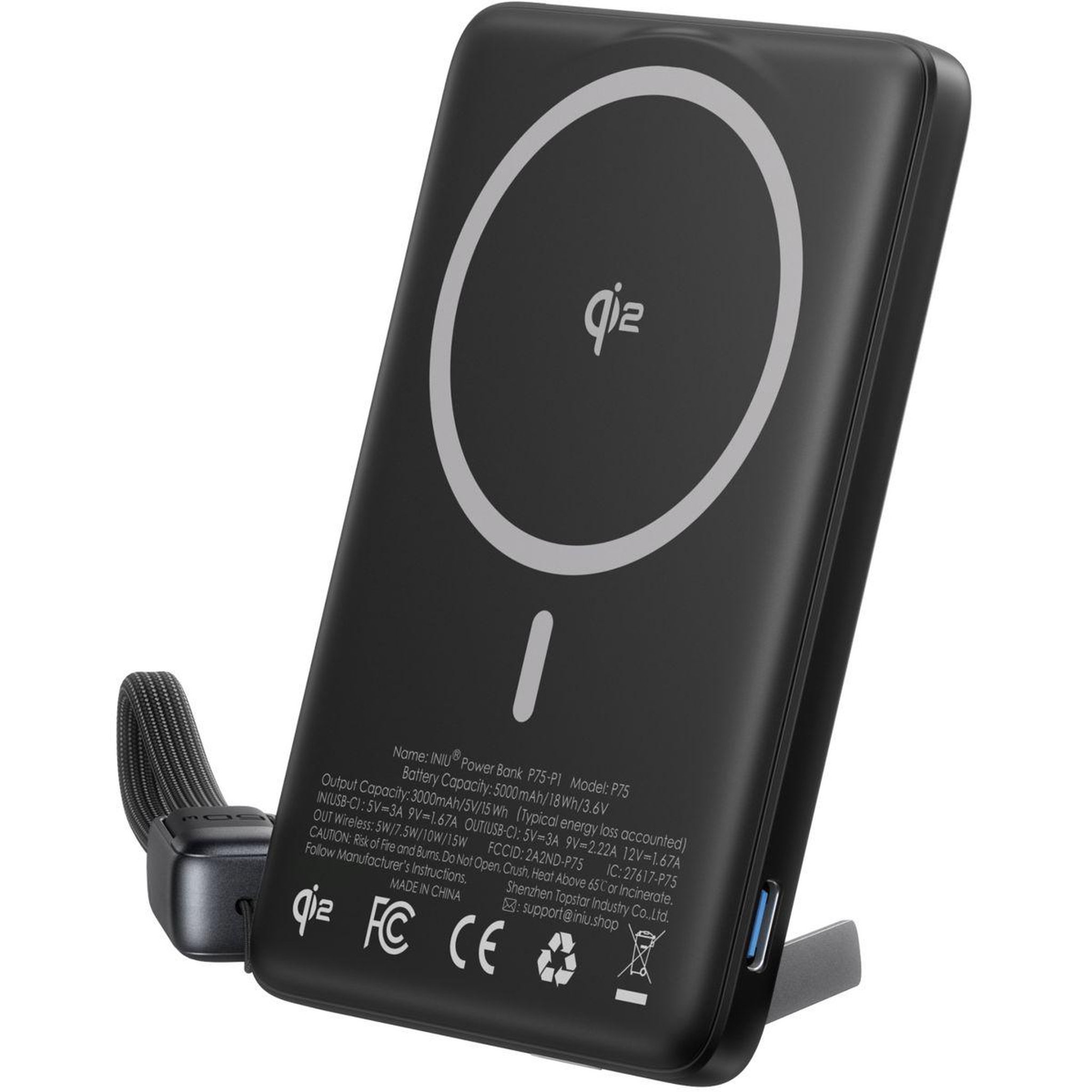 Voir la diapositive 2 : INIU Batterie externe 5 000 mAh MagPro slim noir