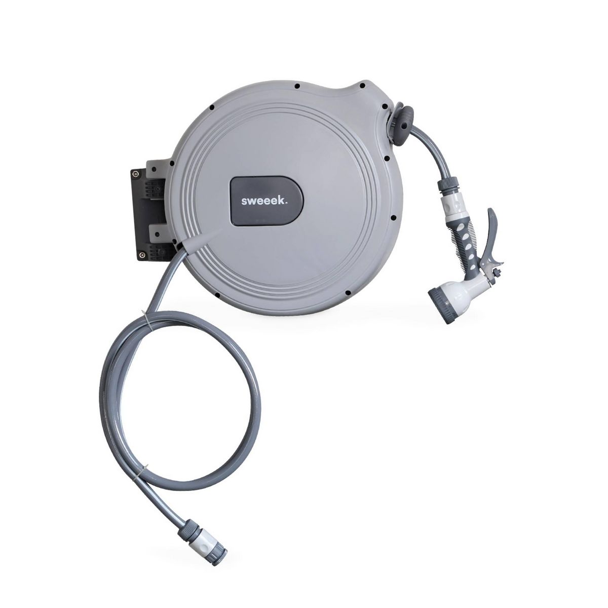 SWEEEK Dévidoir mural automatique 30m. enrouleur avec tuyau d'arrosage. raccord et pistolet d'arrosage fournis