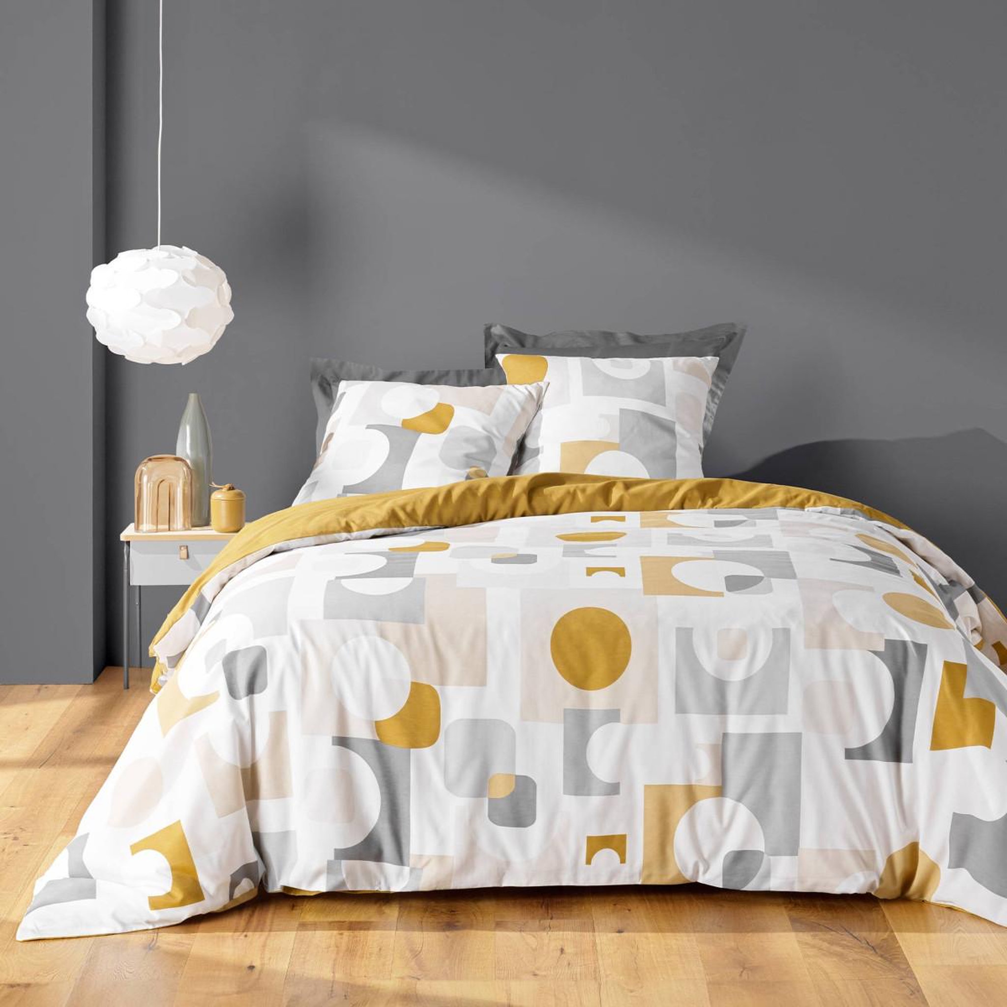 Douceur d'Intérieur Parure de lit 3 pièces  geomelo  240x220cm ocre