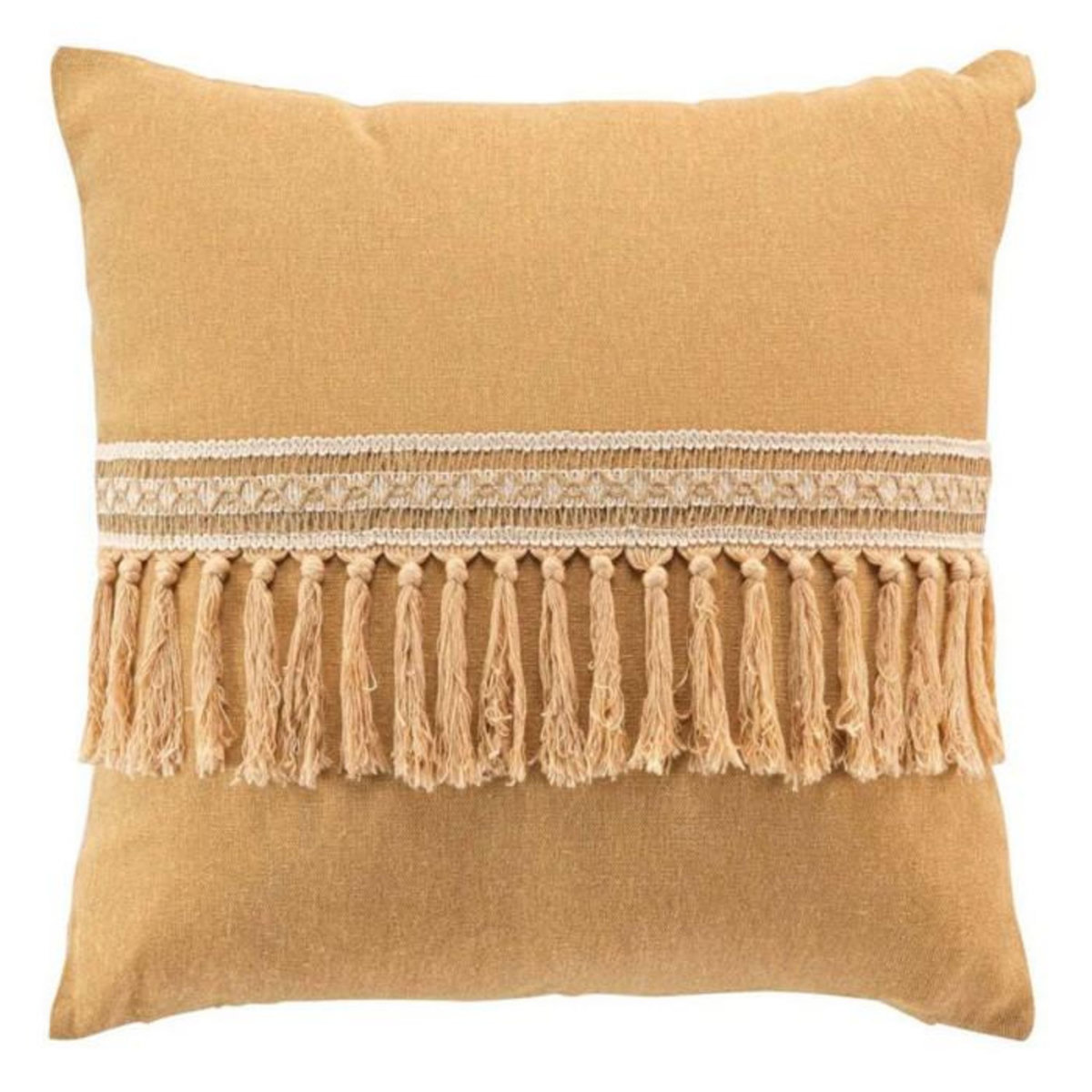 Paris Prix Coussin Déco Franges  Janara  45x45cm Ocre