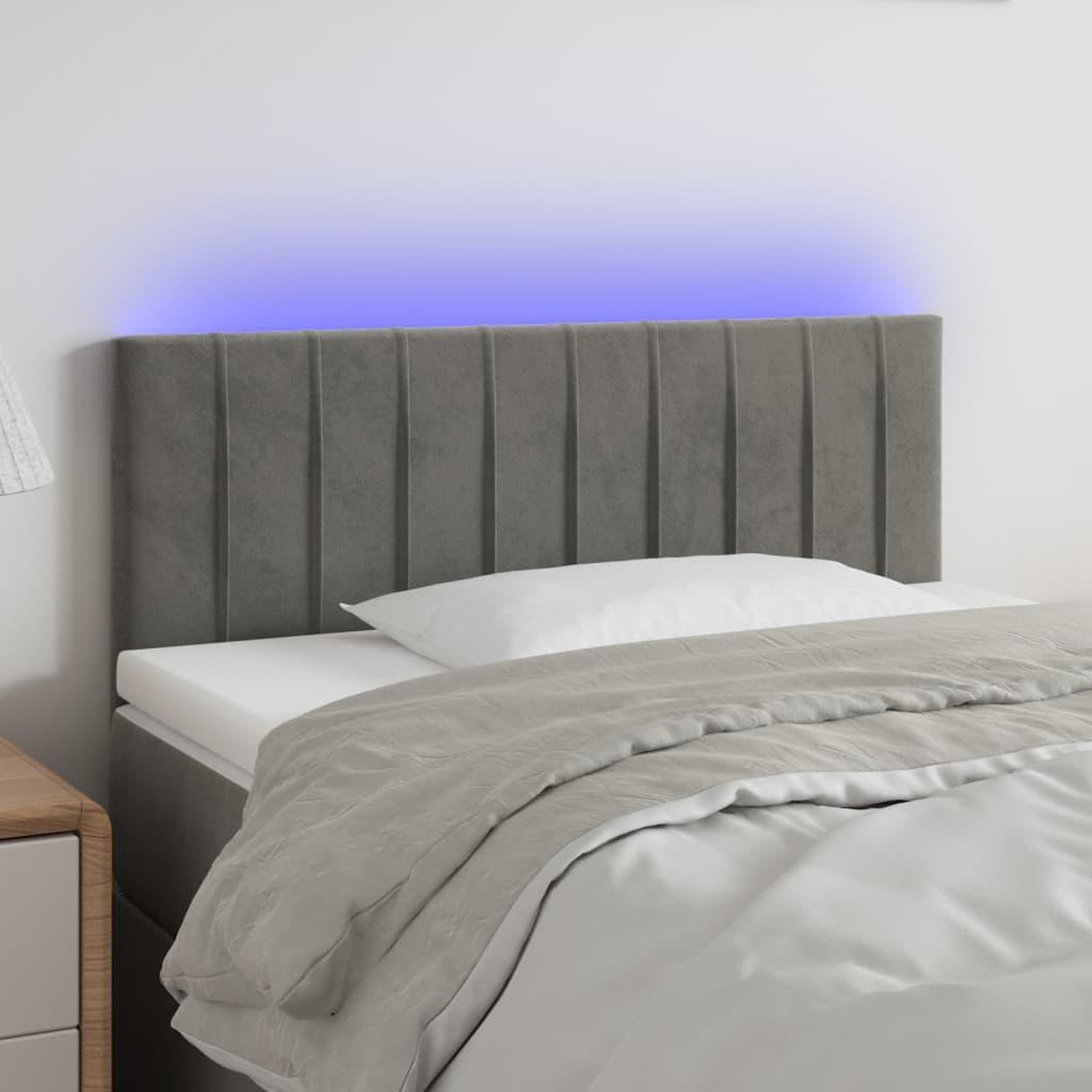 Voir la diapositive 1 : VIDAXL Tete de lit a LED Gris clair 90x5x78/88 cm Velours