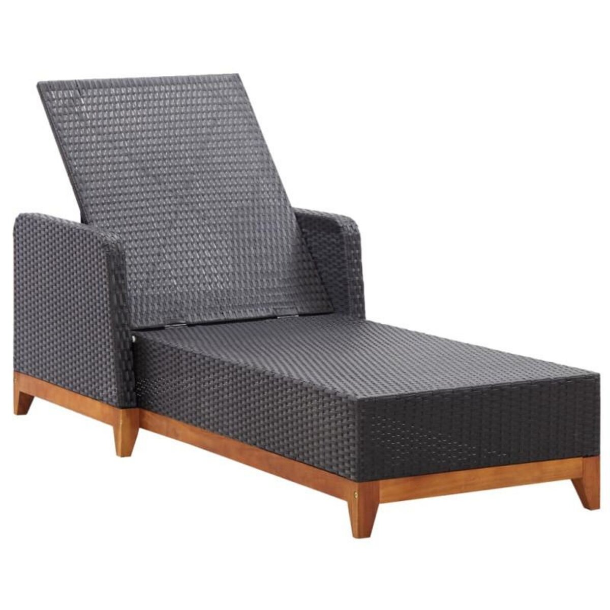 VIDAXL Chaise longue Résine tressée et bois d acacia massif Noir