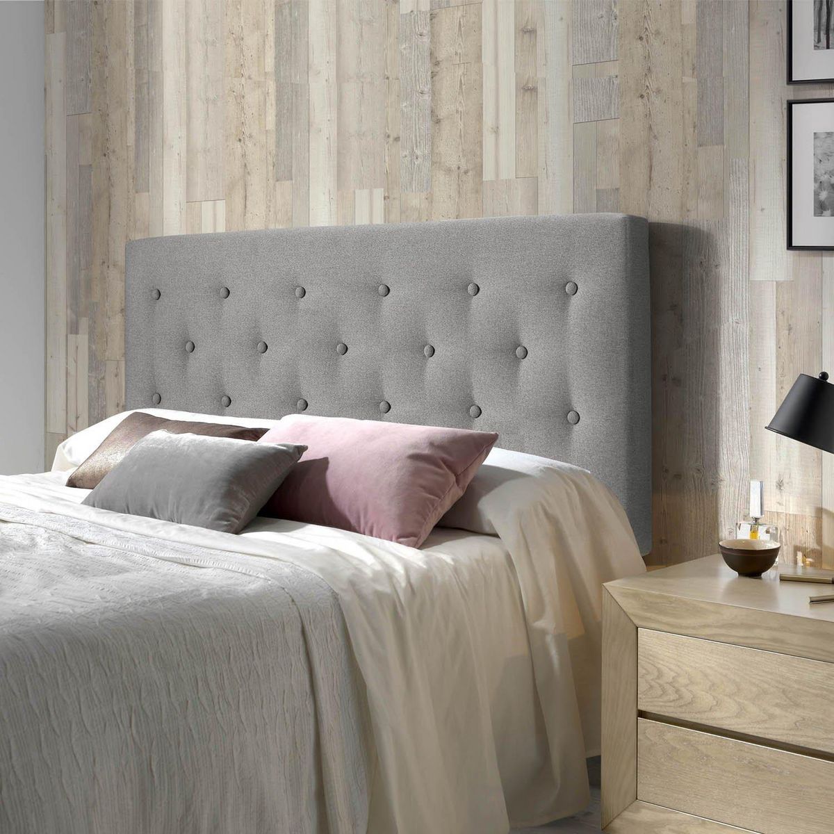 MARCKONFORT Tête de lit Oslo 150x100 cm, capitonnée Tissu Grey