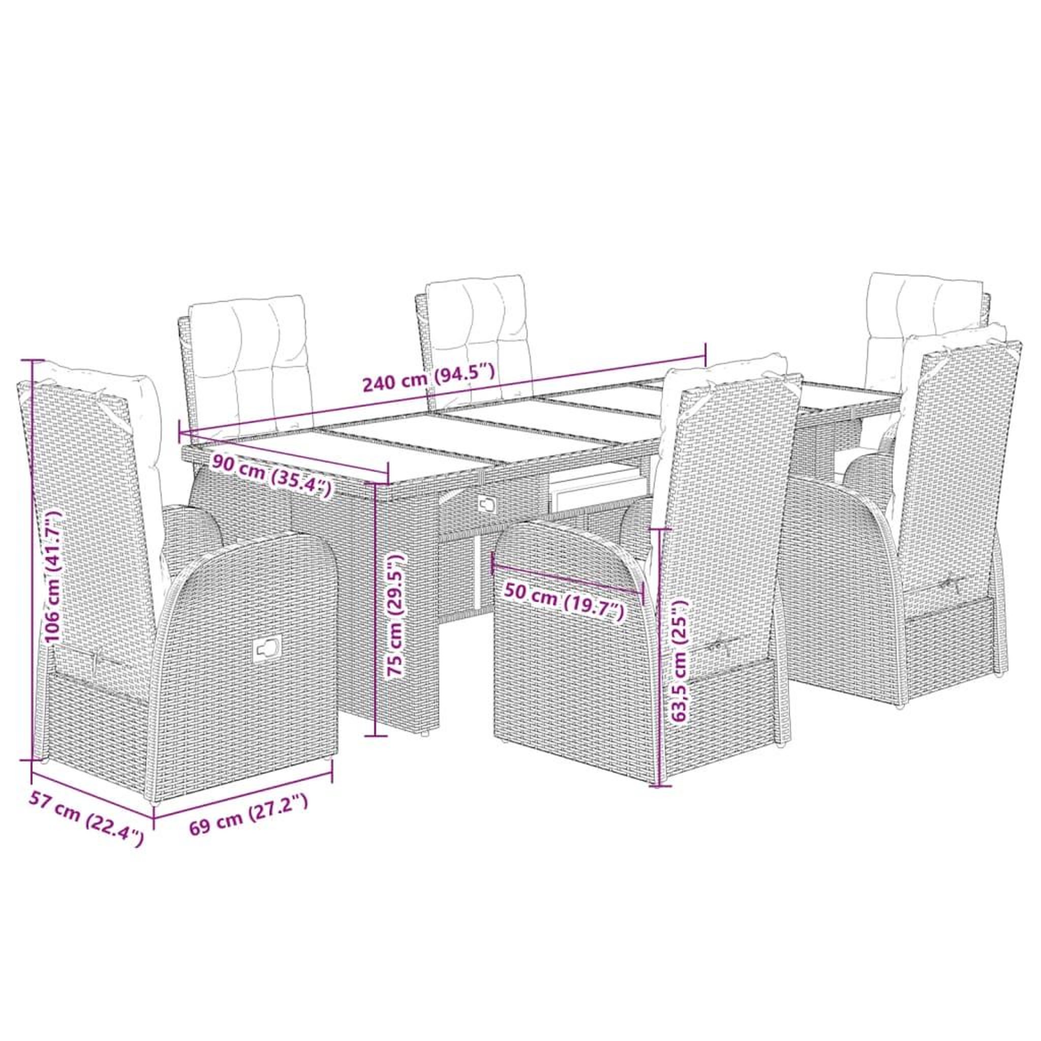 Voir la diapositive 6 : VIDAXL Ensemble a manger de jardin coussins 7 pcs noir resine tressee