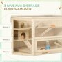 Voir la diapositive 5 : PAWHUT Cage pour hamster 2 étages dim. 115x60x55cm bascules biberon eau fenêtres cabanes toit ouvrable plateau déjection bois