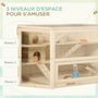 Voir la diapositive 5 : PAWHUT Cage pour hamster 2 étages dim. 115x60x55cm bascules biberon eau fenêtres cabanes toit ouvrable plateau déjection bois