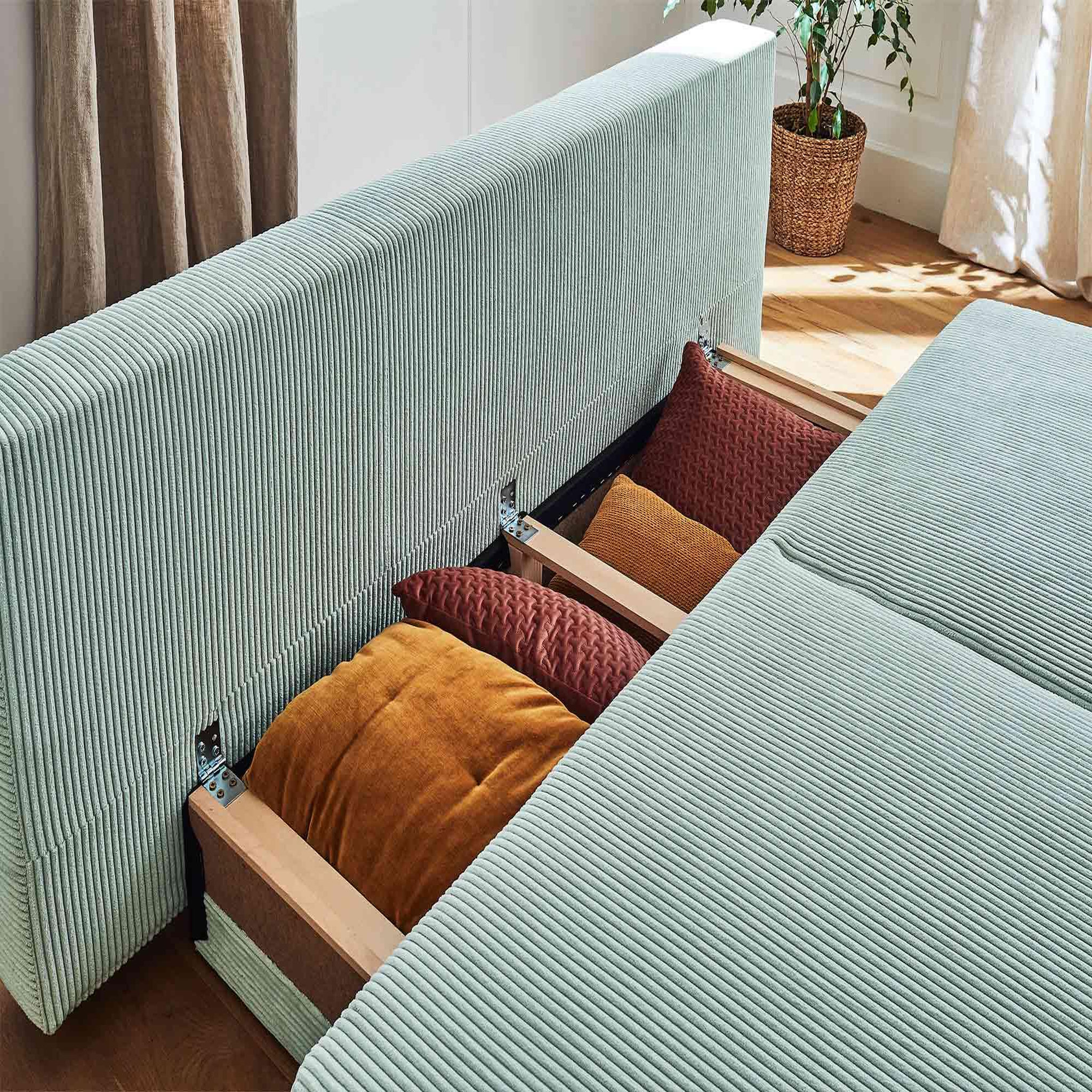 Voir la diapositive 3 : BEST MOBILIER Cristal - canapé 3 places - convertible avec coffre - en velours côtelé