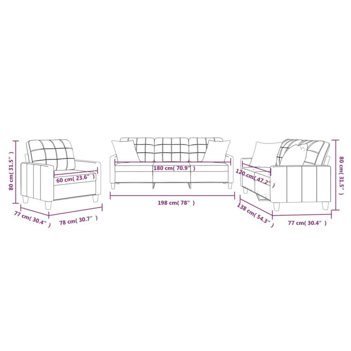 VIDAXL Ensemble de canapes 3 pcs avec coussins creme similicuir