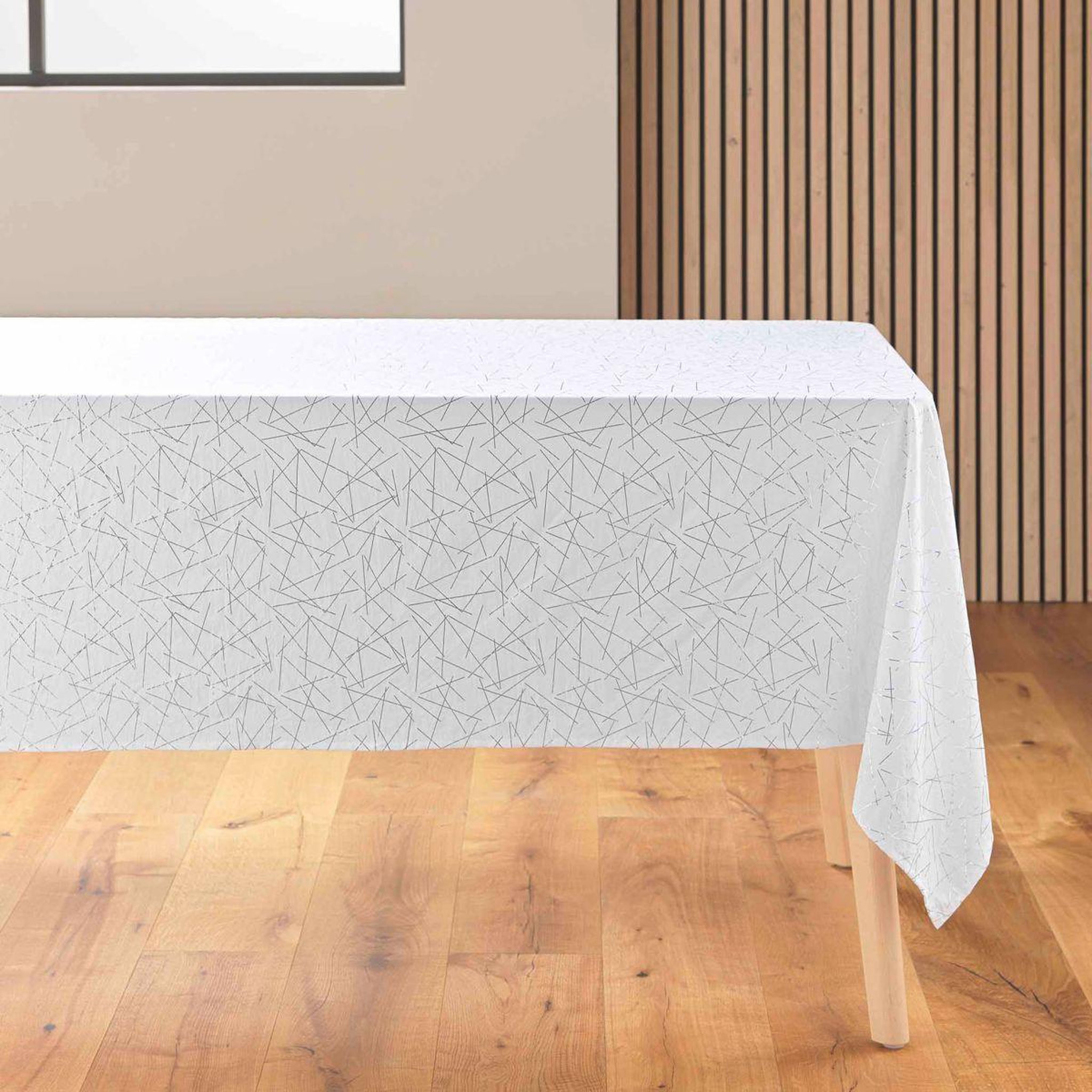 Douceur d'Intérieur Nappe antitache imprimé  mikado  140x240cm blanc & argent
