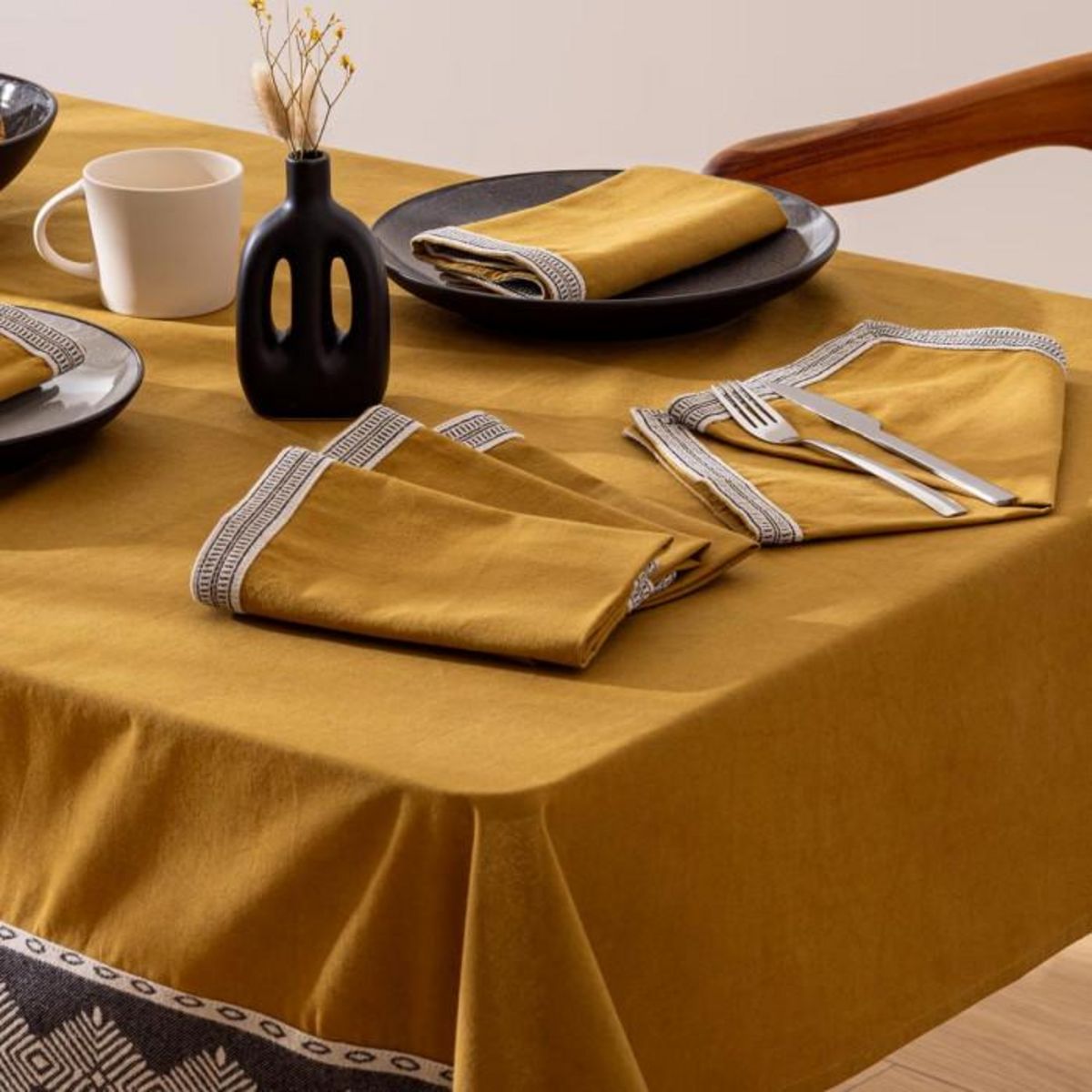 ATMOSPHERA Nappe & 6 Serviettes de Table  Inuits Dreams  150x250cm Ocre