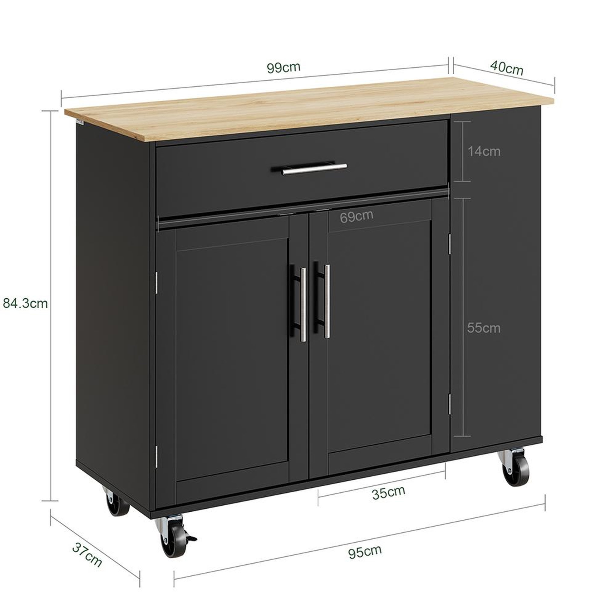 Voir la diapositive 3 : SOBUY Îlot de cuisine mobile avec tiroir et rangement, noir, 99x40x84.3 cm, fkw133-sch