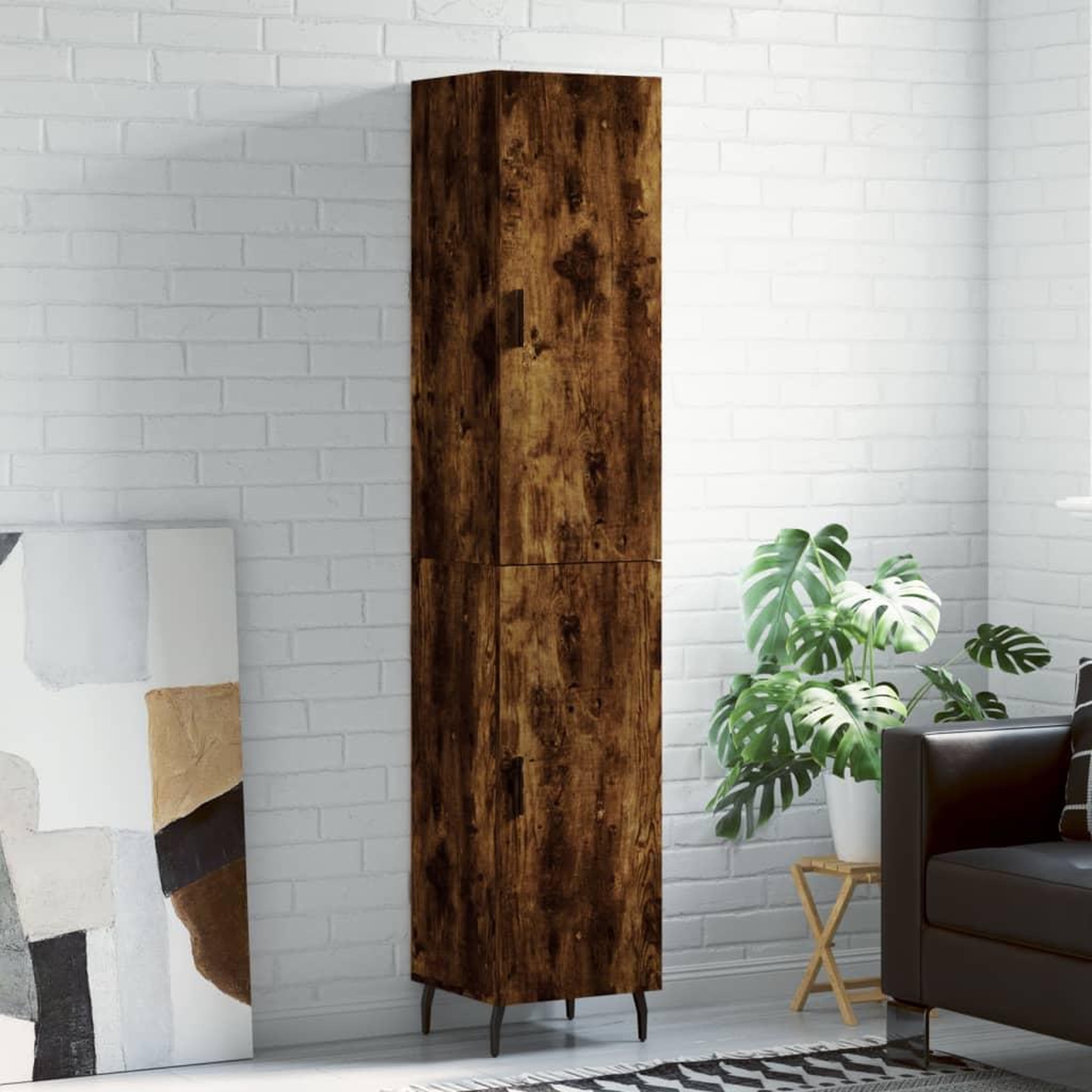 VIDAXL Buffet haut Chene fume 34,5x34x180 cm Bois d'ingenierie
