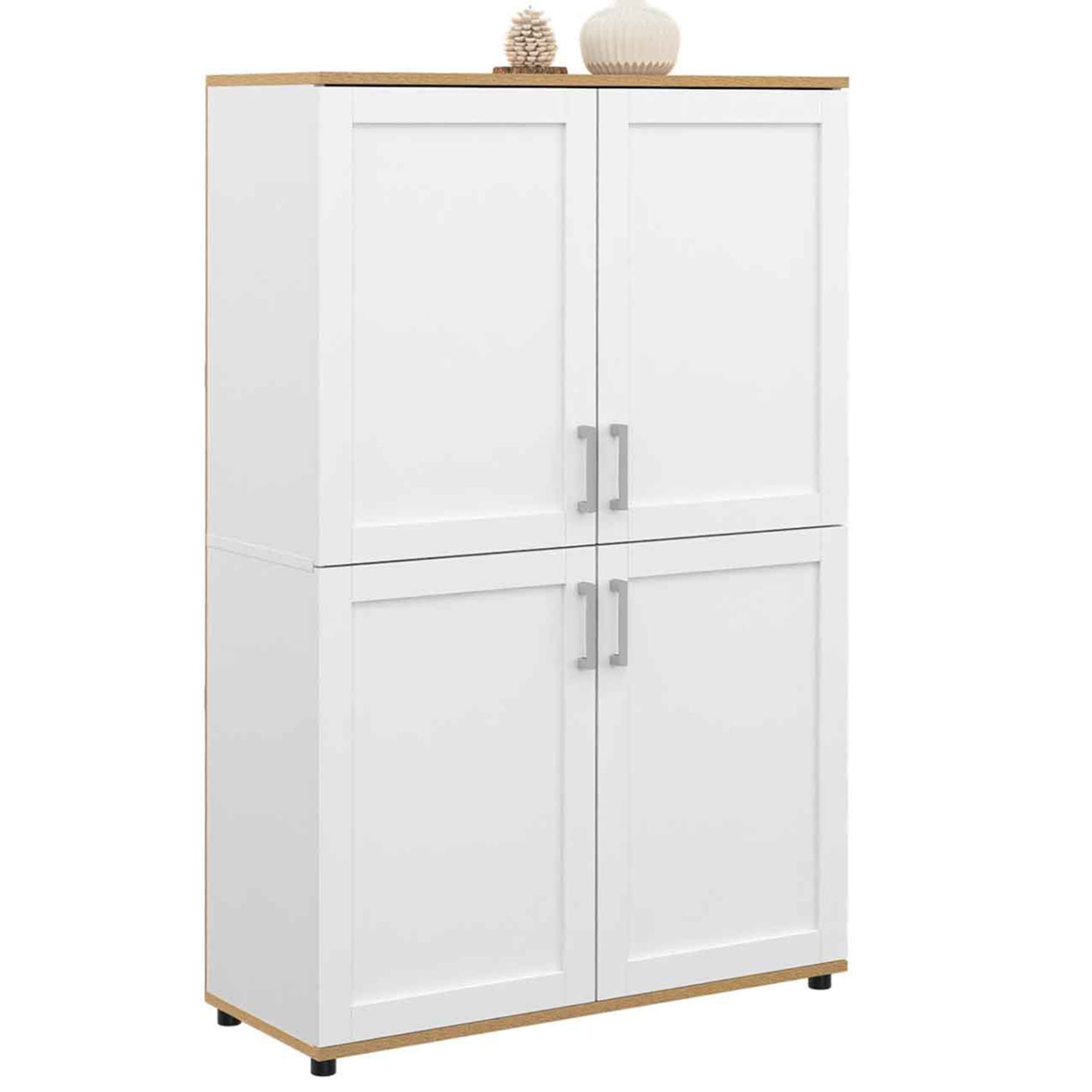 ID MARKET Buffet haut h. 125 cm vito 4 portes blanc et bois